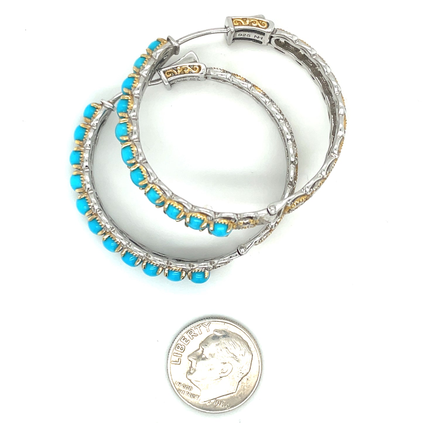 Michael Valitutti Turquoise and Sterling Silver Hoop Earrings