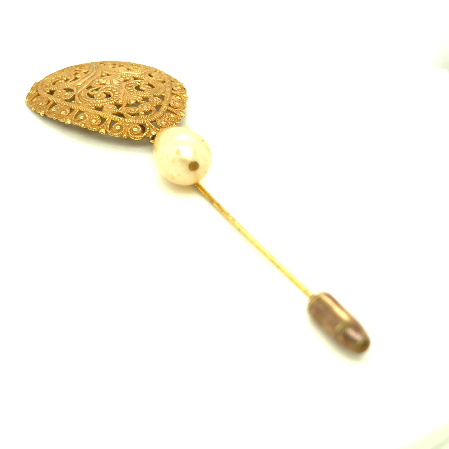 Miriam Haskell Gold Plated and Faux Pearl Hat Pin
