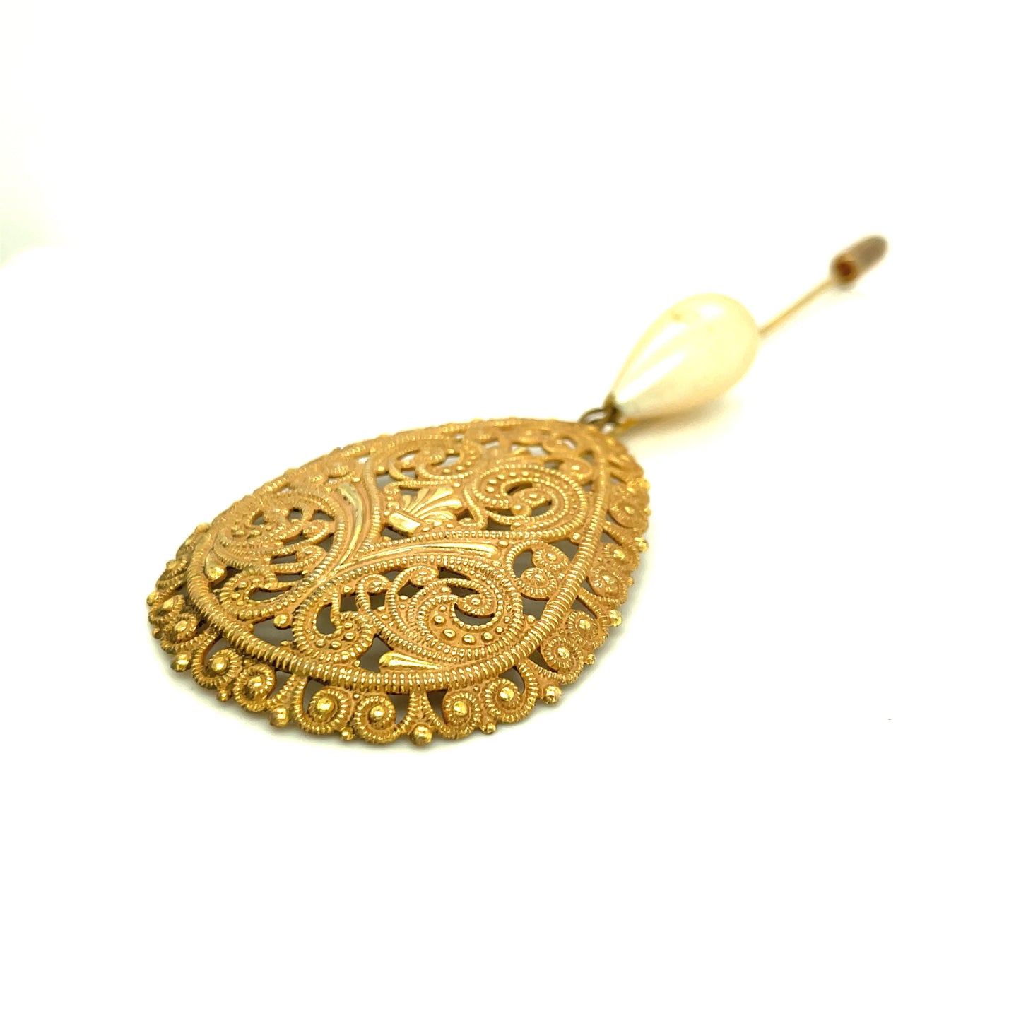 Miriam Haskell Gold Plated and Faux Pearl Hat Pin