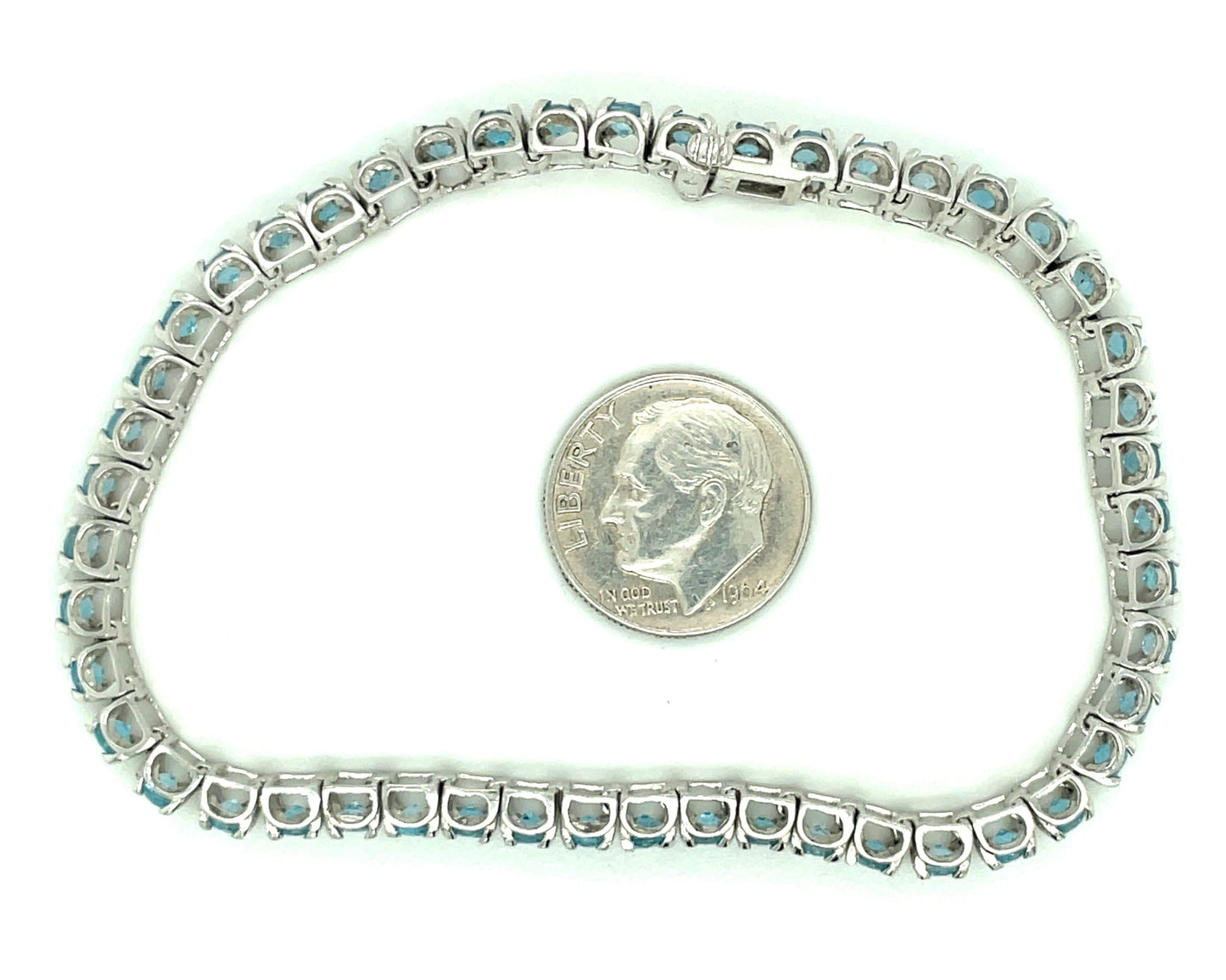 14k White Gold and Blue Topaz Tennis Bracelet Like New