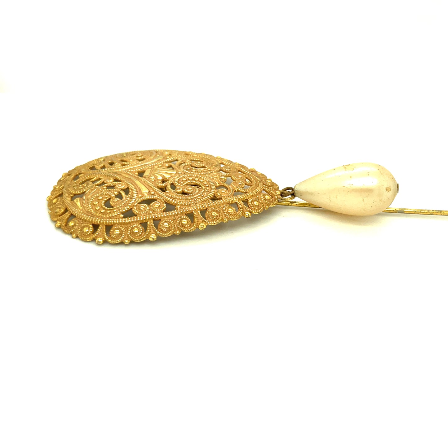 Miriam Haskell Gold Plated and Faux Pearl Hat Pin