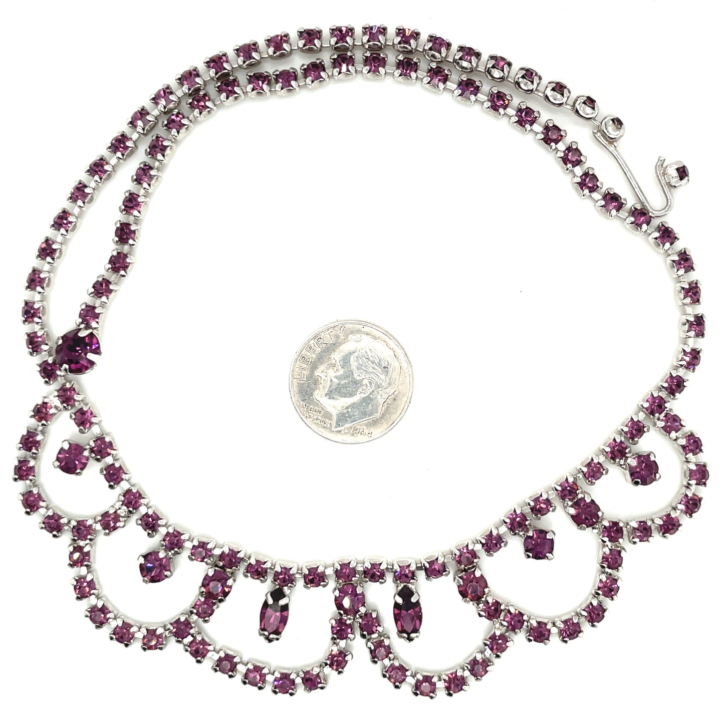 Vintage Joseph Wiesner Necklace and Screw Back Earring Set Purple Rhinestones