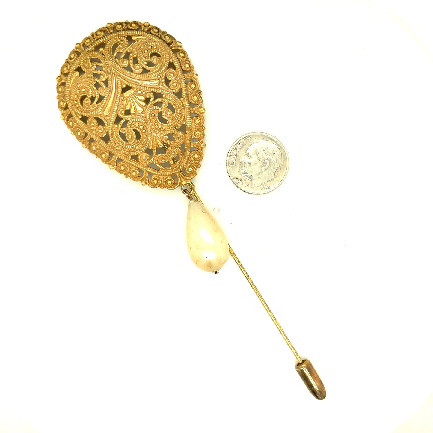Miriam Haskell Gold Plated and Faux Pearl Hat Pin