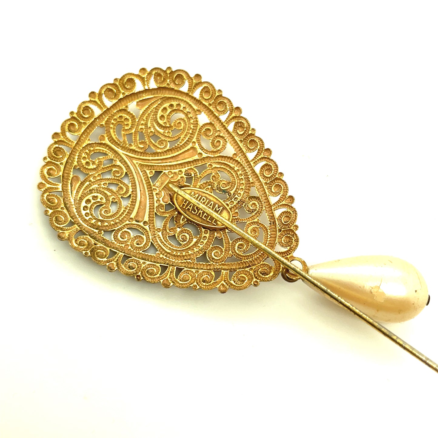 Miriam Haskell Gold Plated and Faux Pearl Hat Pin