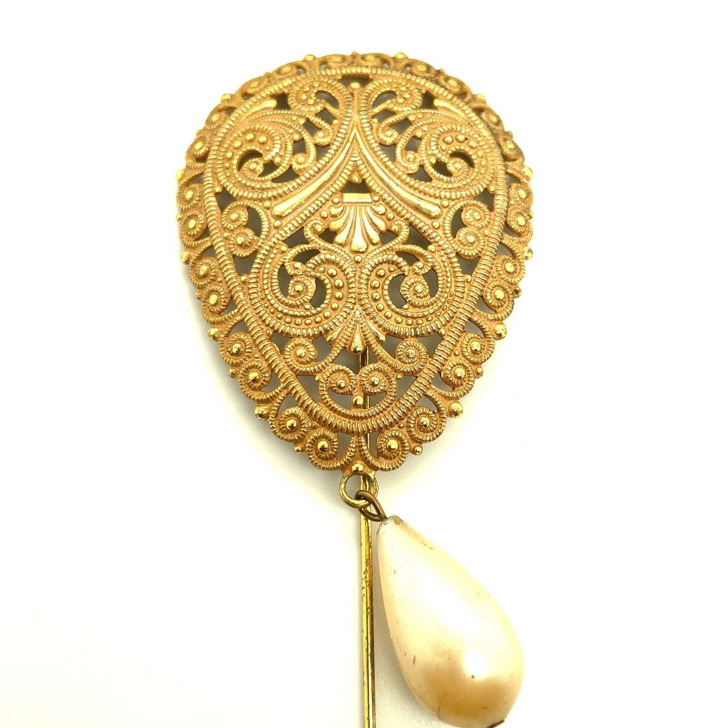 Miriam Haskell Gold Plated and Faux Pearl Hat Pin