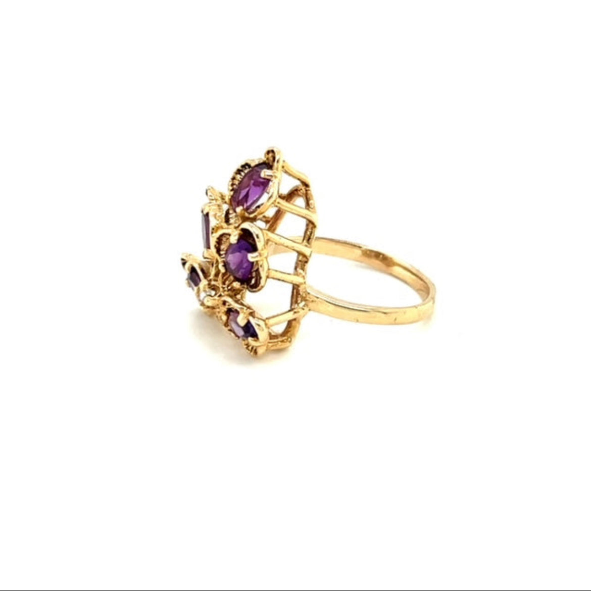 Vintage 10k Yellow Gold Amethyst and Diamond Ring Size 6