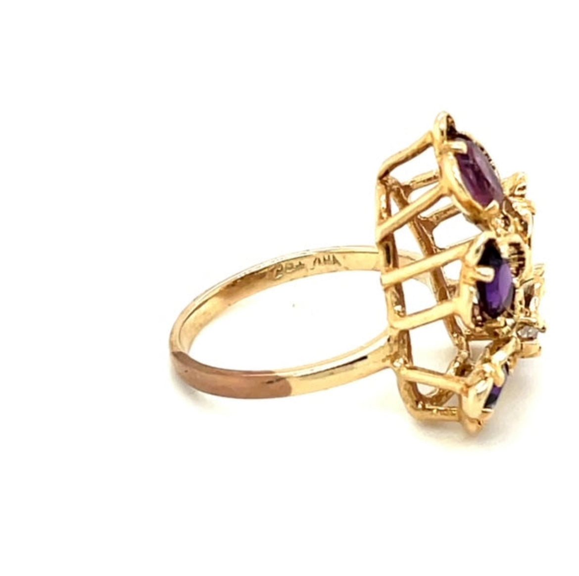 Vintage 10k Yellow Gold Amethyst and Diamond Ring Size 6