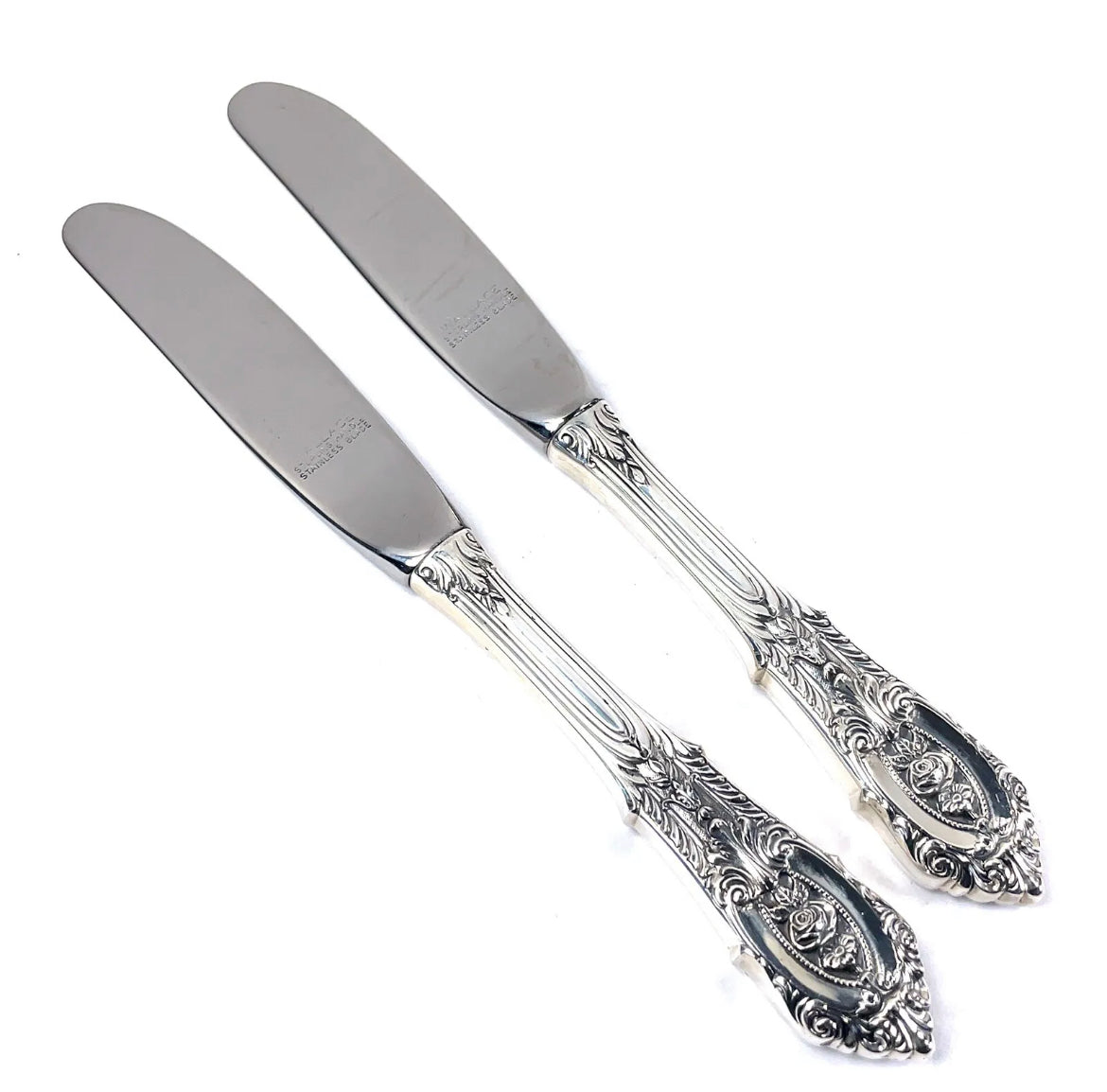 Set of 2 Wallace Rose Point Sterling Silver Butter Spreader 6 1/4"