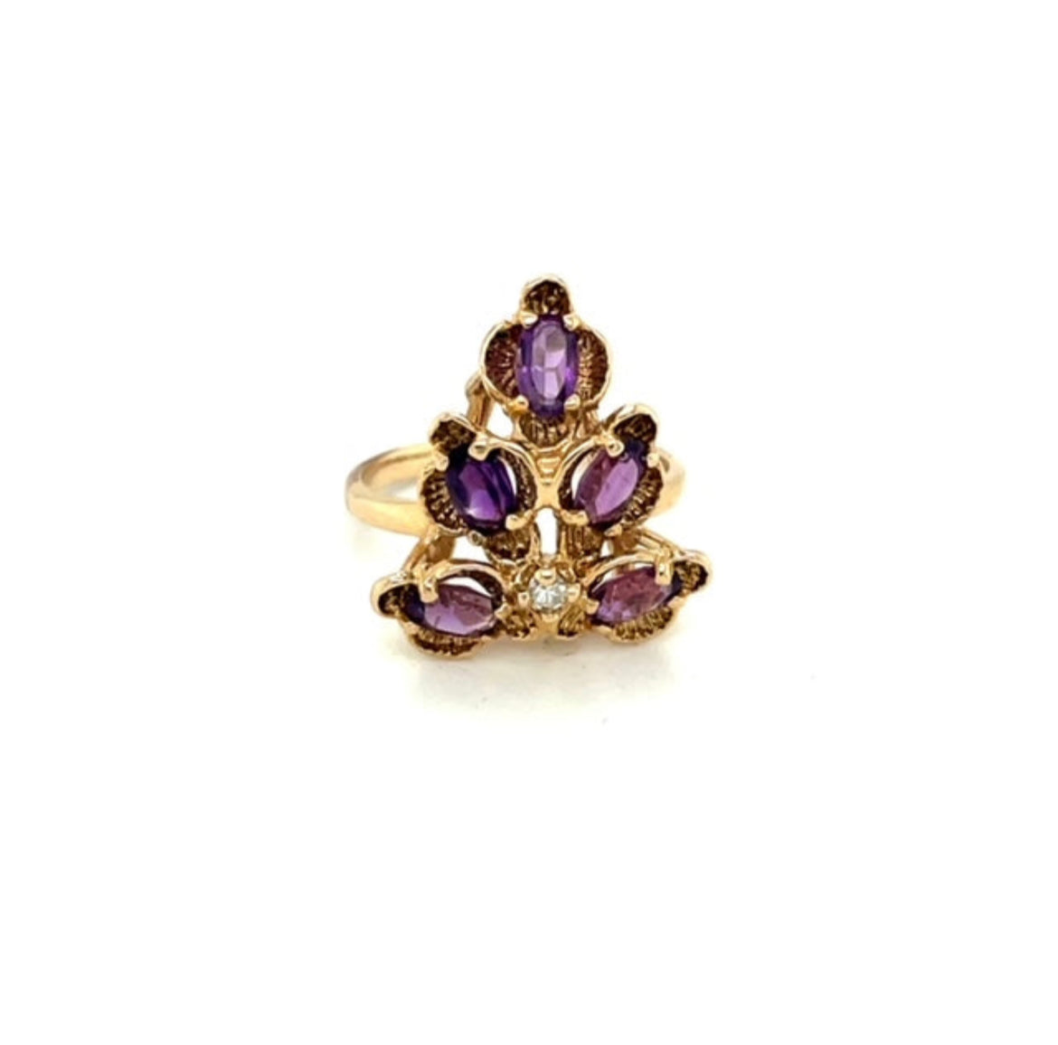 Vintage 10k Yellow Gold Amethyst and Diamond Ring Size 6