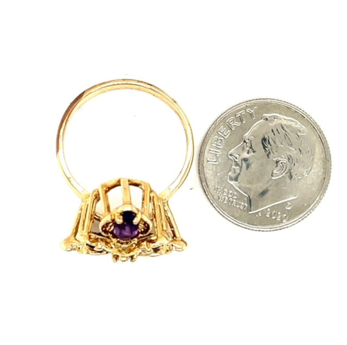 Vintage 10k Yellow Gold Amethyst and Diamond Ring Size 6