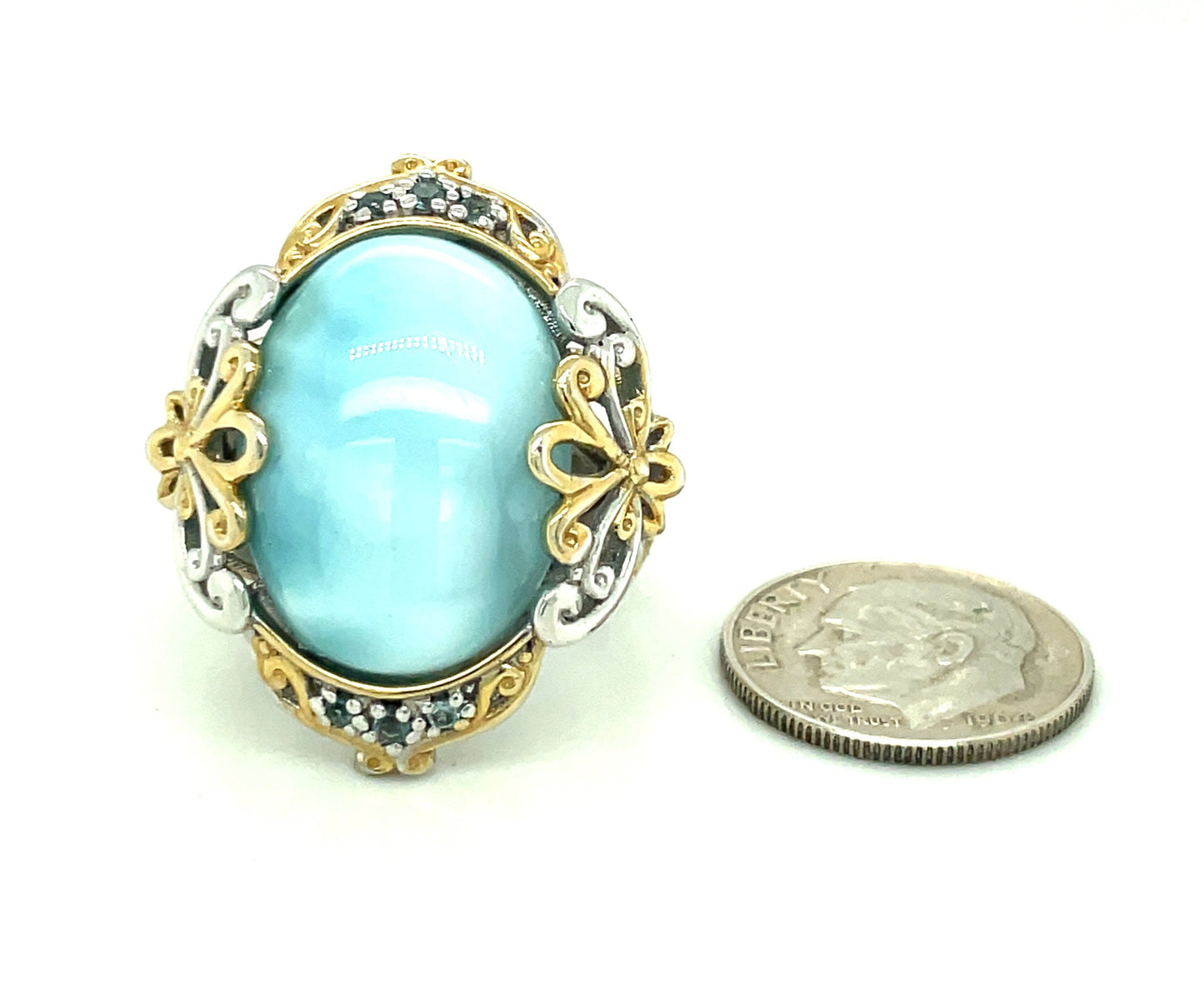 Sterling Silver Blue Stone and Spinel Ring NH Sz 8.5