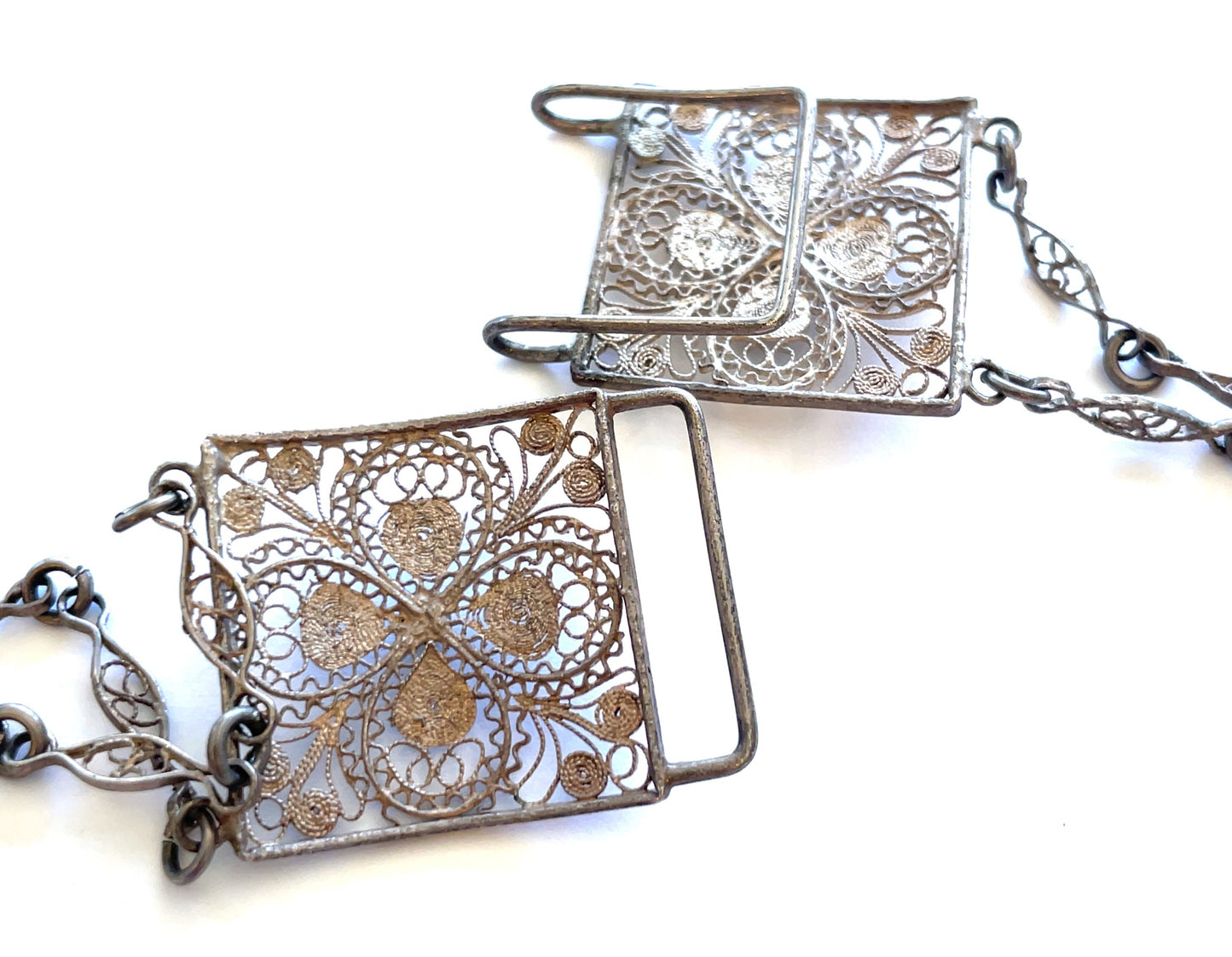 Antique Victorian Filigree Silver Plated Belt 39 3/4”