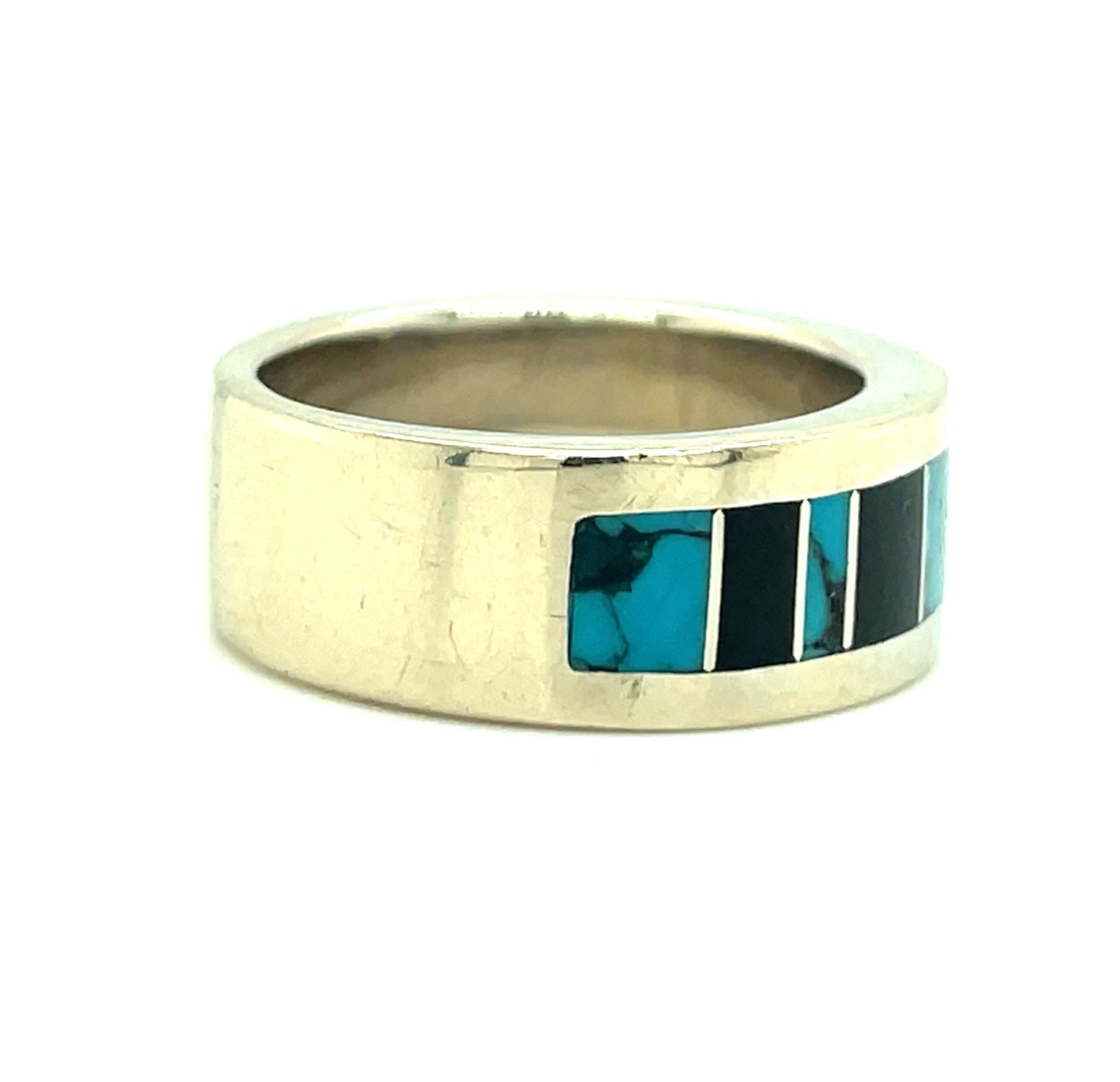 14k White Gold Turquoise and Black Jade Ring Size 5 Patrick Barnes 8.5 grams