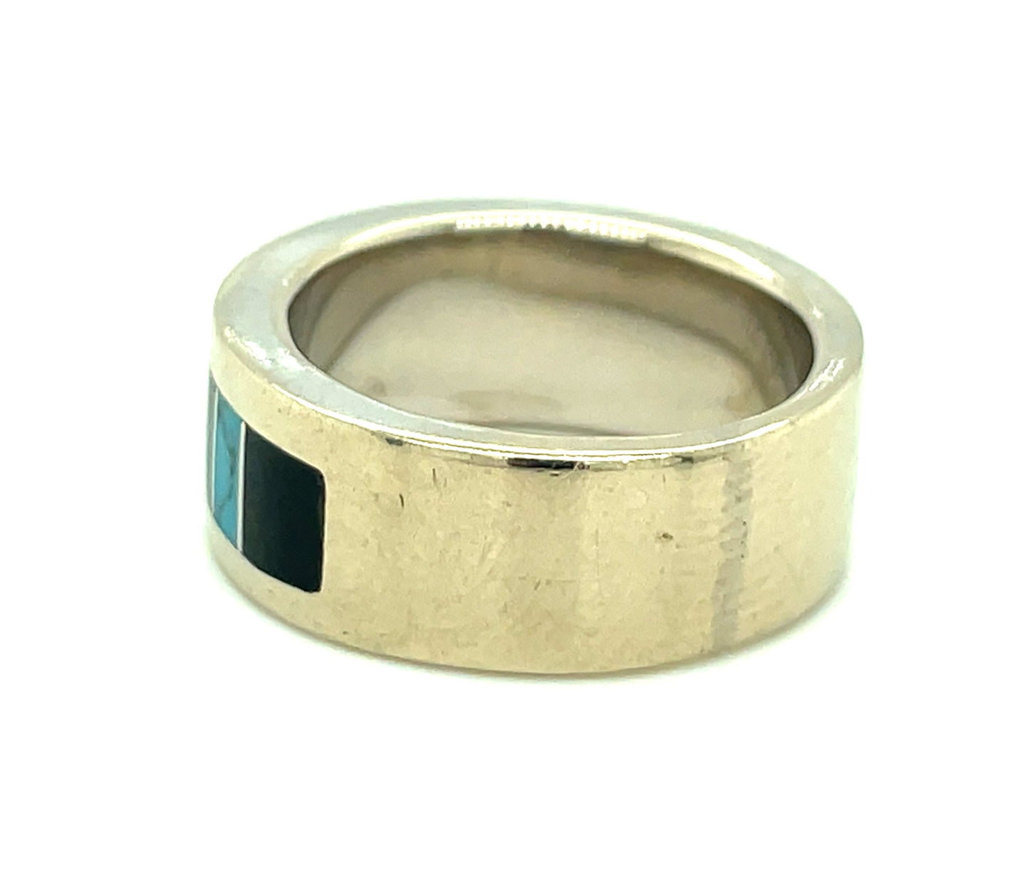14k White Gold Turquoise and Black Jade Ring Size 5 Patrick Barnes 8.5 grams