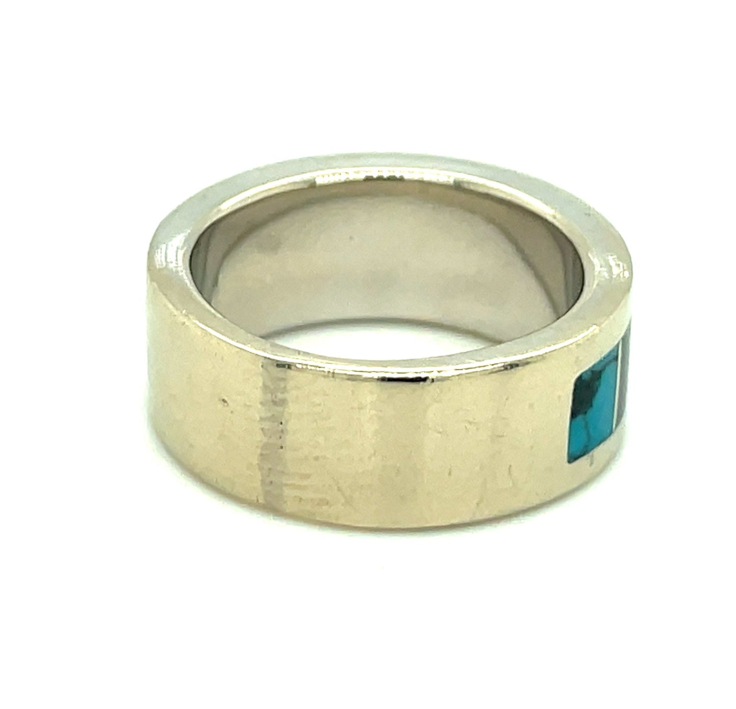 14k White Gold Turquoise and Black Jade Ring Size 5 Patrick Barnes 8.5 grams