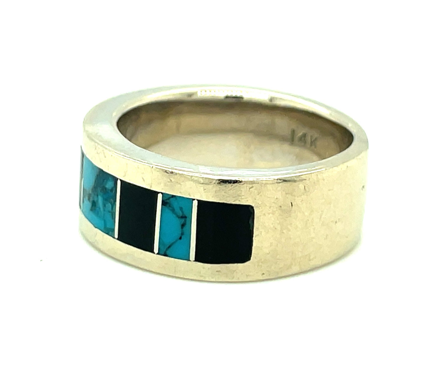14k White Gold Turquoise and Black Jade Ring Size 5 Patrick Barnes 8.5 grams