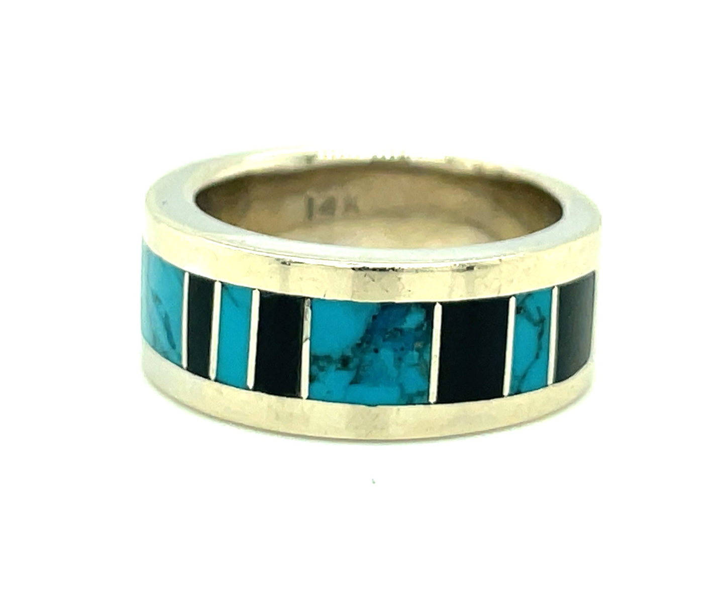14k White Gold Turquoise and Black Jade Ring Size 5 Patrick Barnes 8.5 grams