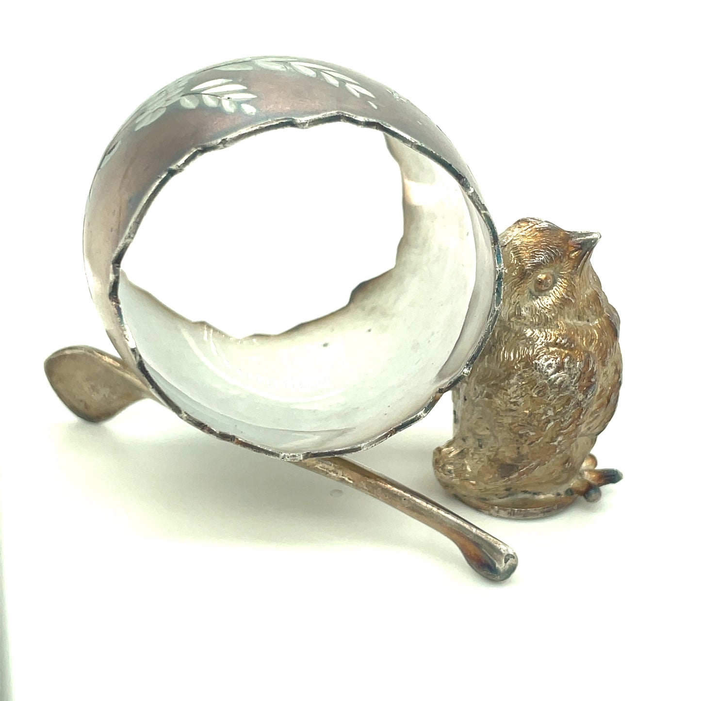 Antique Derby Silver CO Silver-plate Bird Napkin Ring Best Wishes Wishbone 335