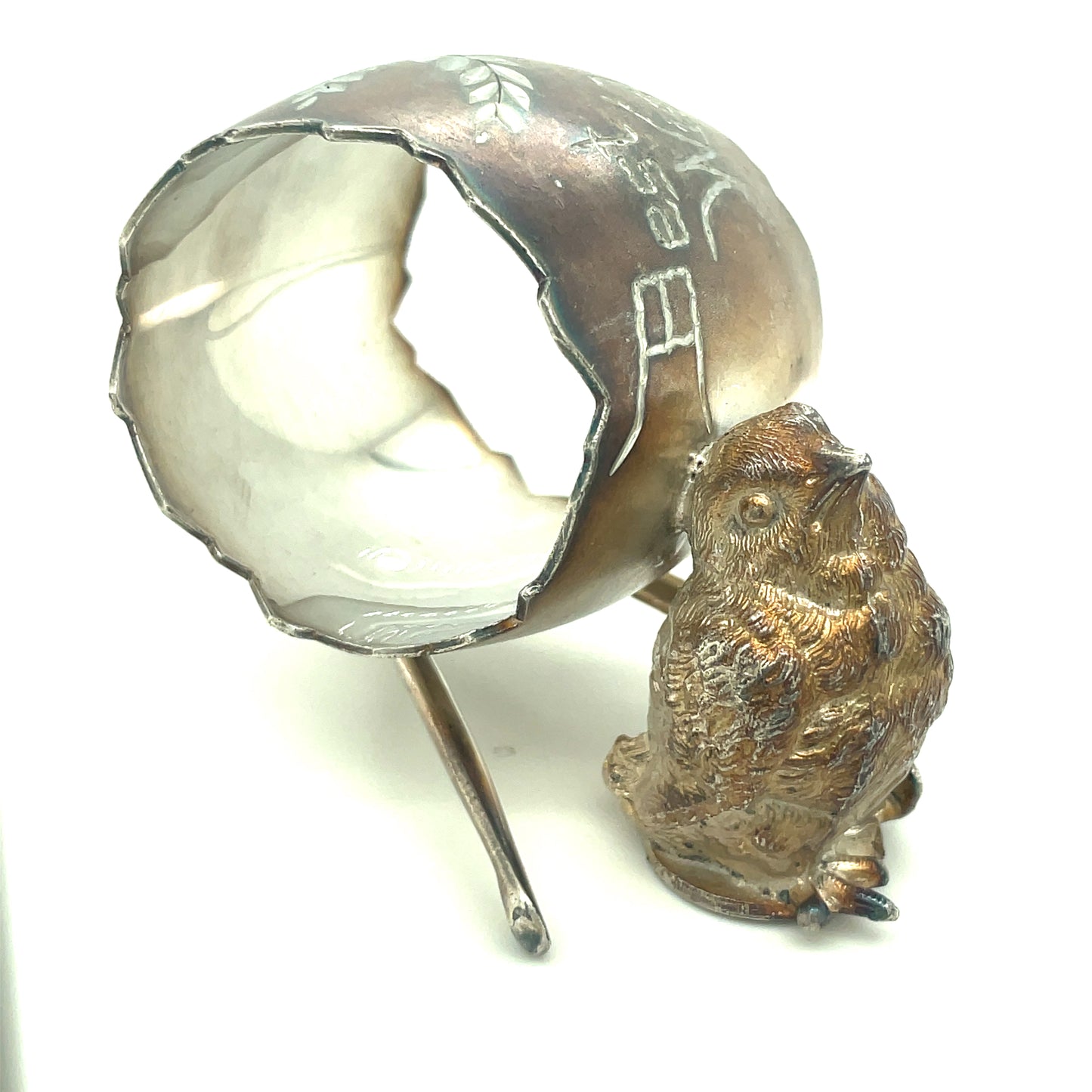 Antique Derby Silver CO Silver-plate Bird Napkin Ring Best Wishes Wishbone 335