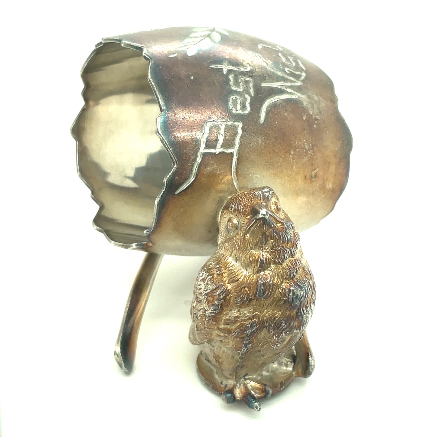 Antique Derby Silver CO Silver-plate Bird Napkin Ring Best Wishes Wishbone 335