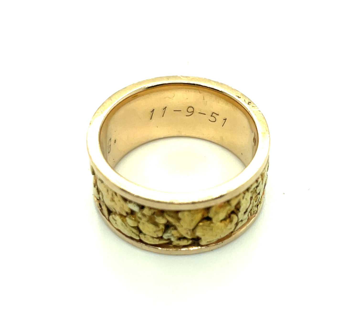 Natural Alaskan Gold Nugget 14k Gold Band Ring 16.1 Grams Size 9.5