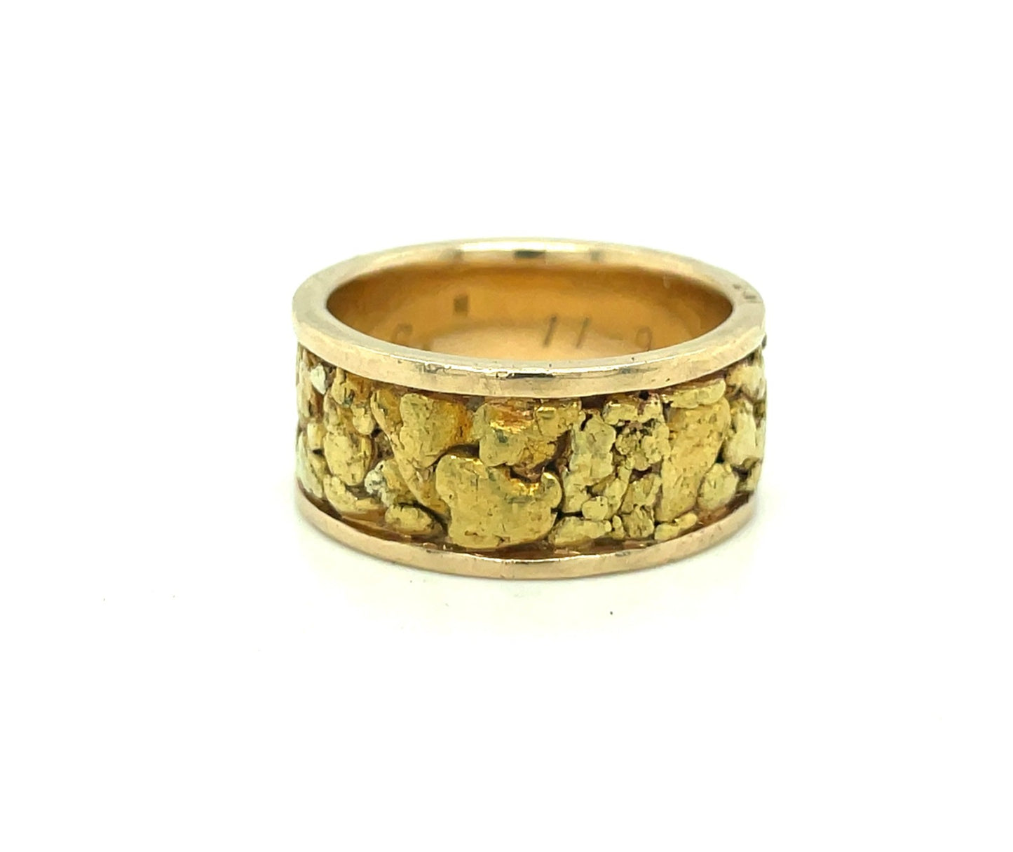 Natural Alaskan Gold Nugget 14k Gold Band Ring 16.1 Grams Size 9.5