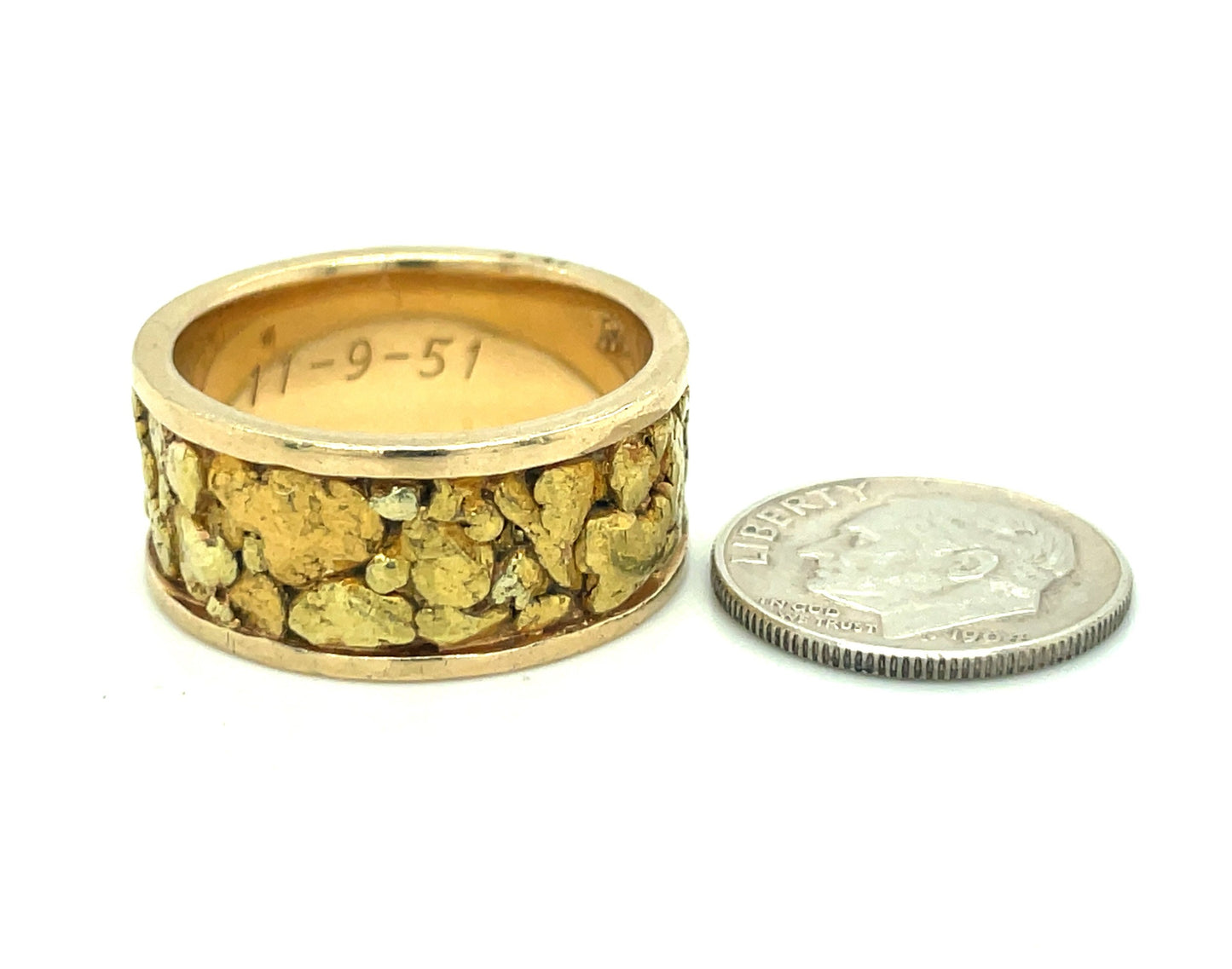 Natural Alaskan Gold Nugget 14k Gold Band Ring 16.1 Grams Size 9.5