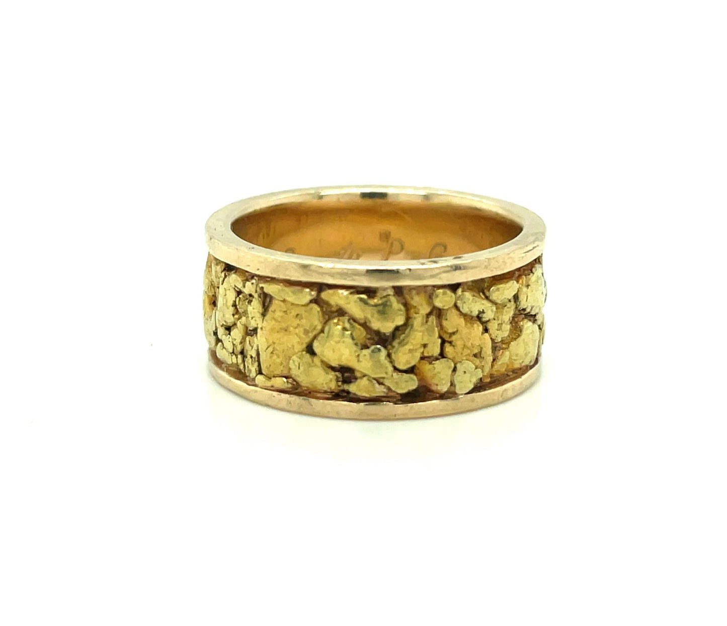 Natural Alaskan Gold Nugget 14k Gold Band Ring 16.1 Grams Size 9.5