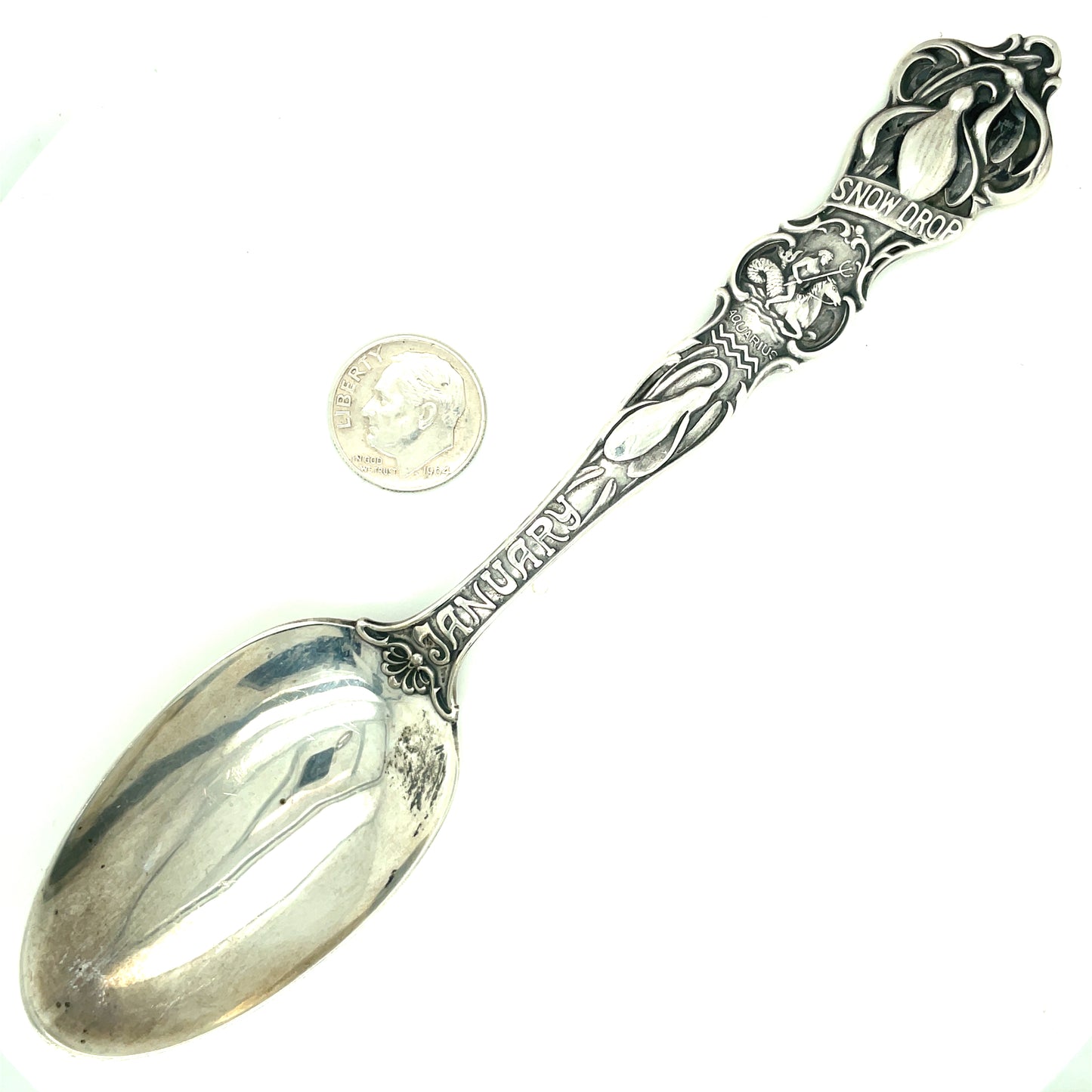 Vintage R. Wallace & Sons January Aquarius Snow Drop Sterling Silver Spoon Mono