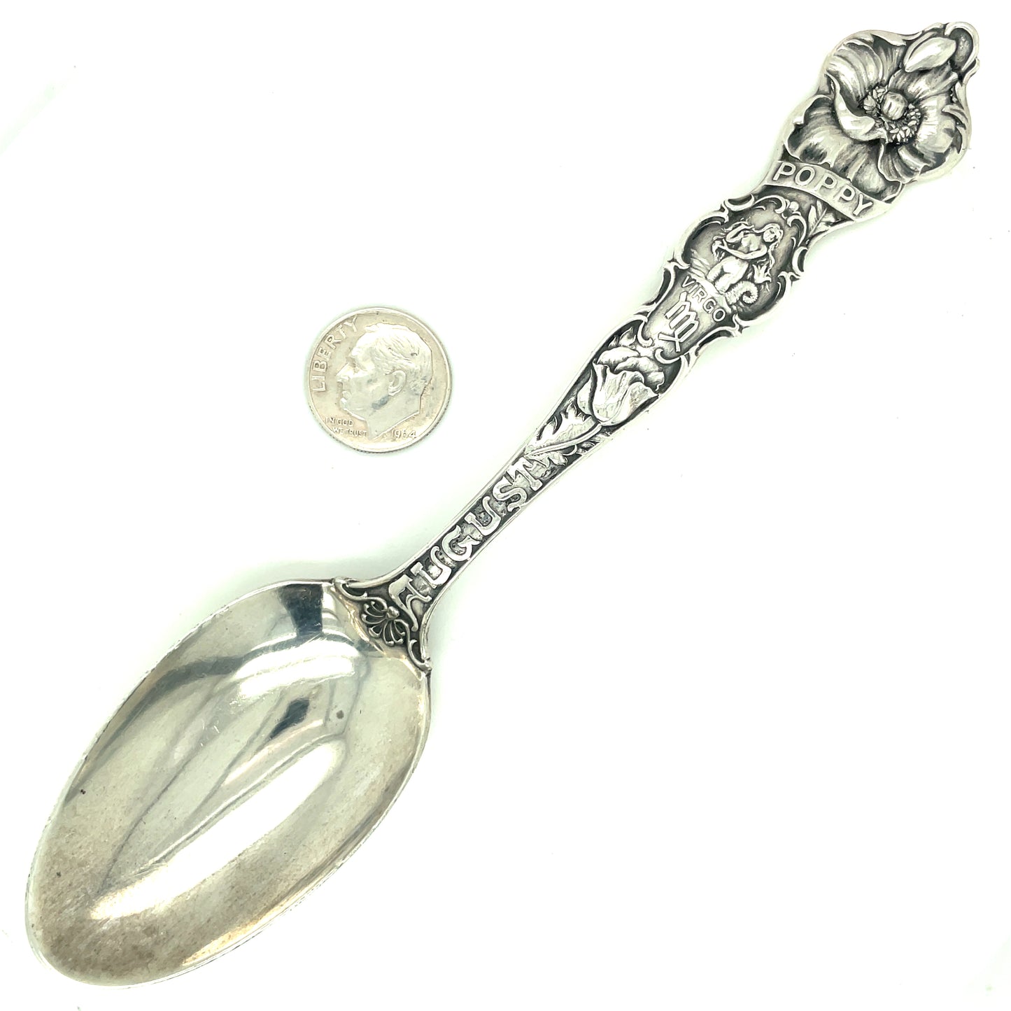 Vintage R. Wallace & Sons August Virgo Poppy Sterling Silver Spoon No Monogram