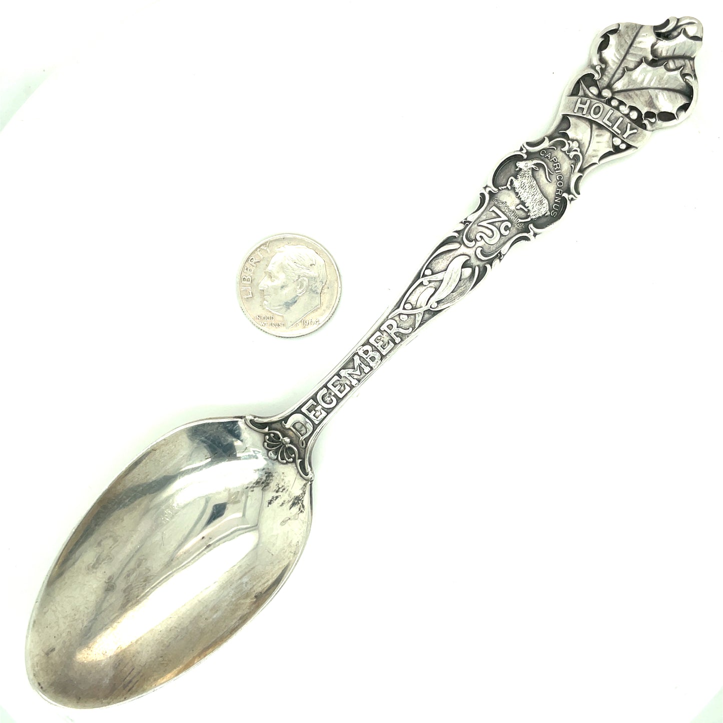 Vintage R. Wallace & Sons December Capricornus, Holly Sterling Silver Spoon No Mono