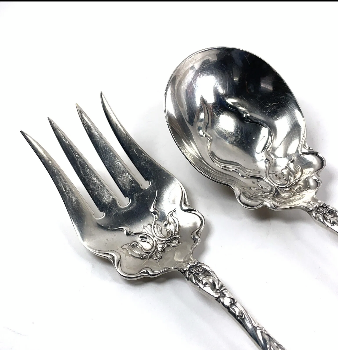Antique Eton by Wallace & Sons Sterling Silver Meat Fork, Serving Spoon 7.16 oz