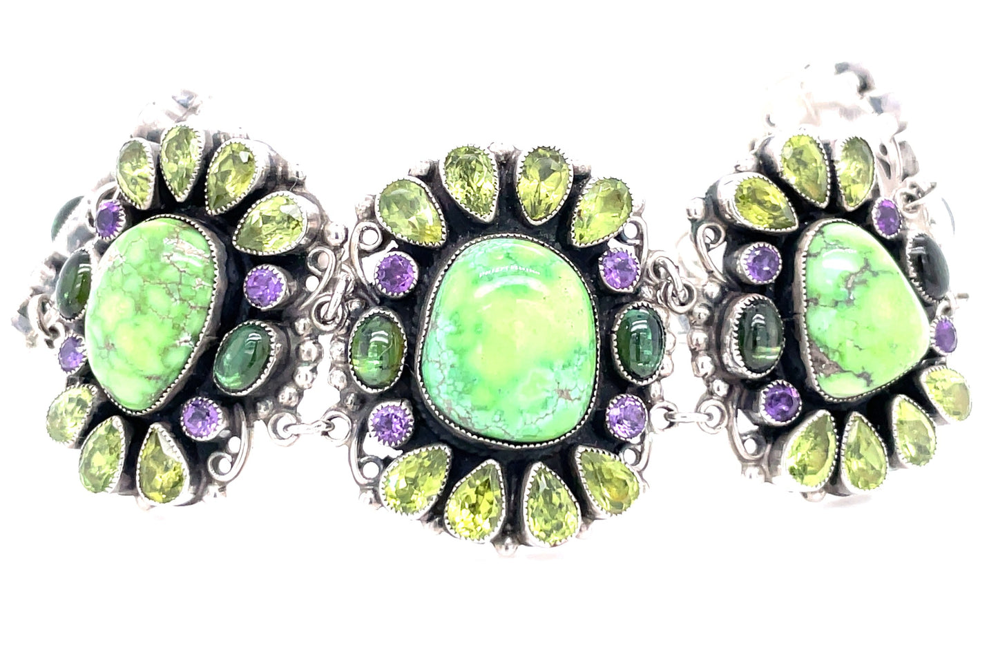 Leo Feeney Sterling Silver Turquoise Amethyst Green Citrine Peridot Bracelet