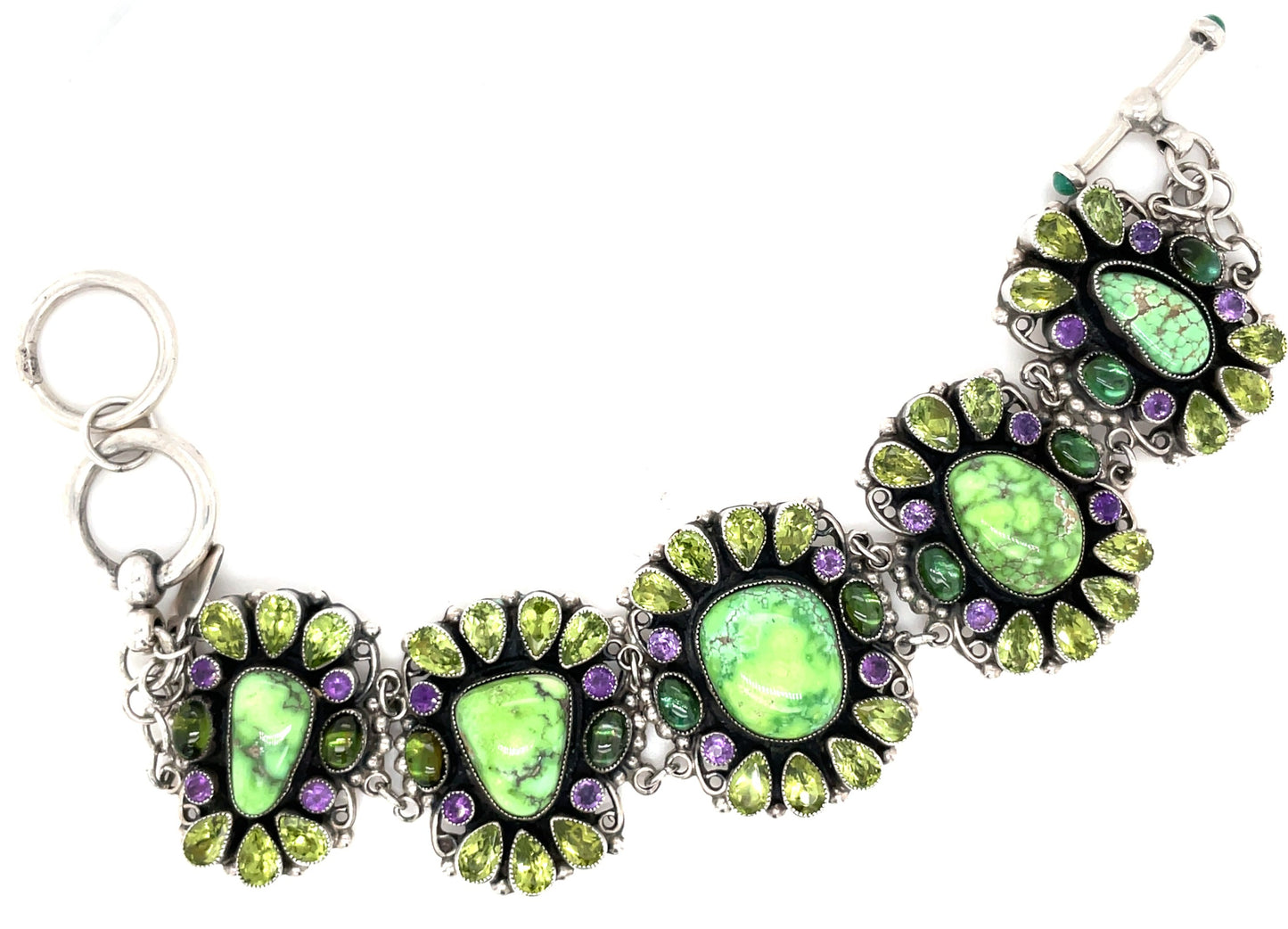 Leo Feeney Sterling Silver Turquoise Amethyst Green Citrine Peridot Bracelet