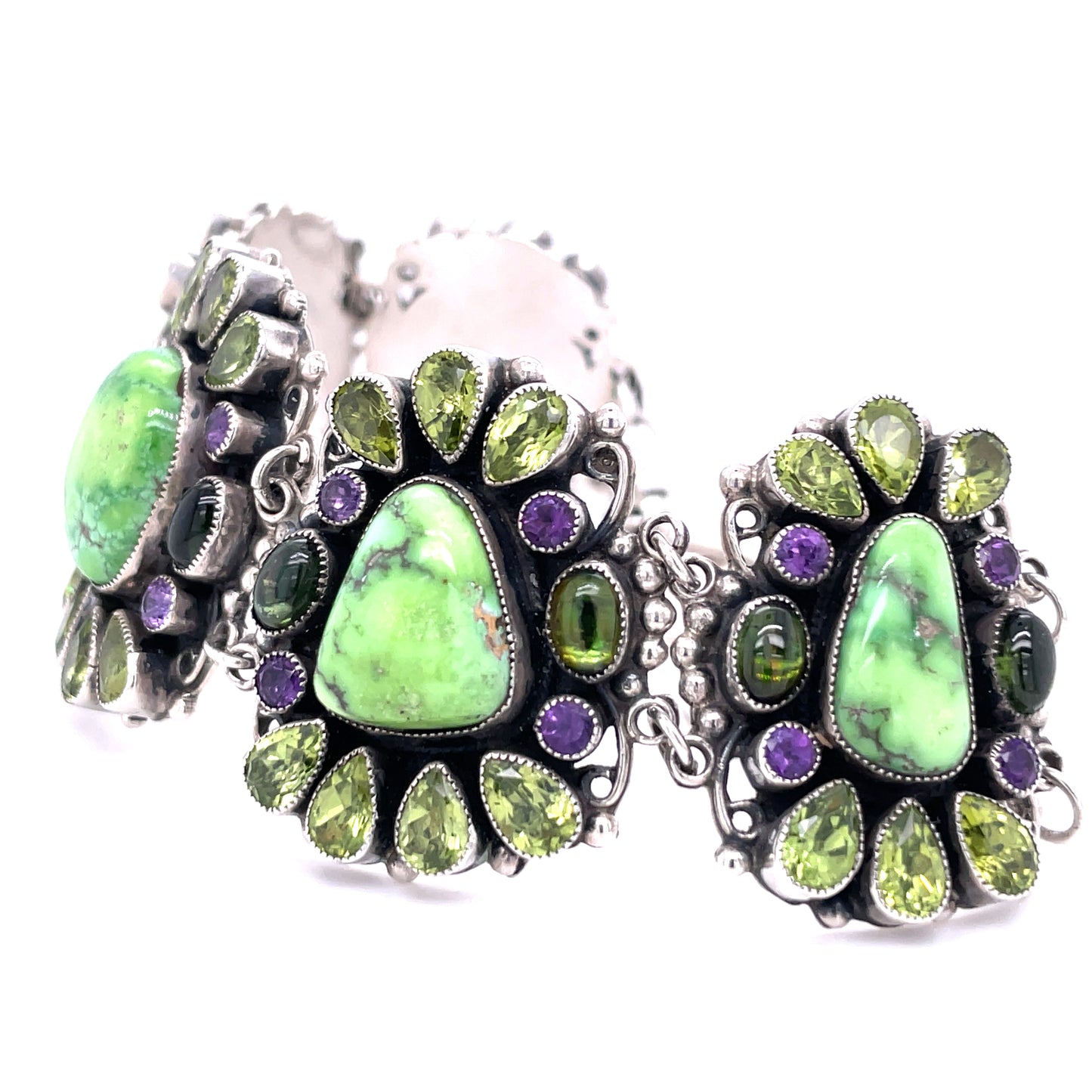 Leo Feeney Sterling Silver Turquoise Amethyst Green Citrine Peridot Bracelet