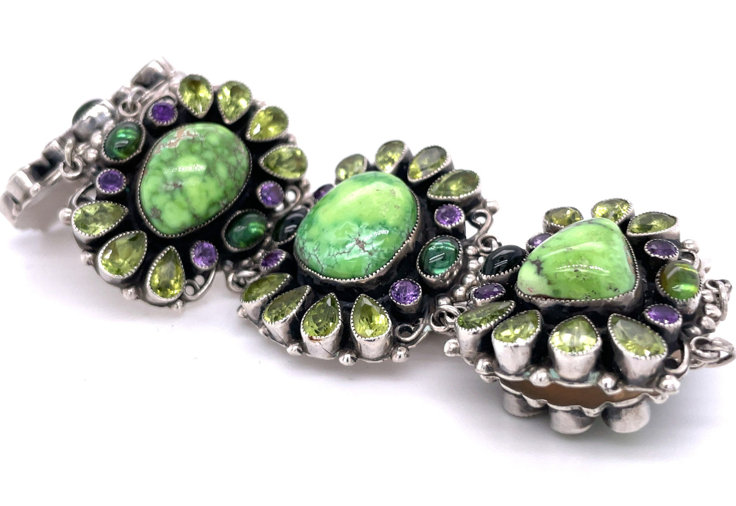Leo Feeney Sterling Silver Turquoise Amethyst Green Citrine Peridot Bracelet
