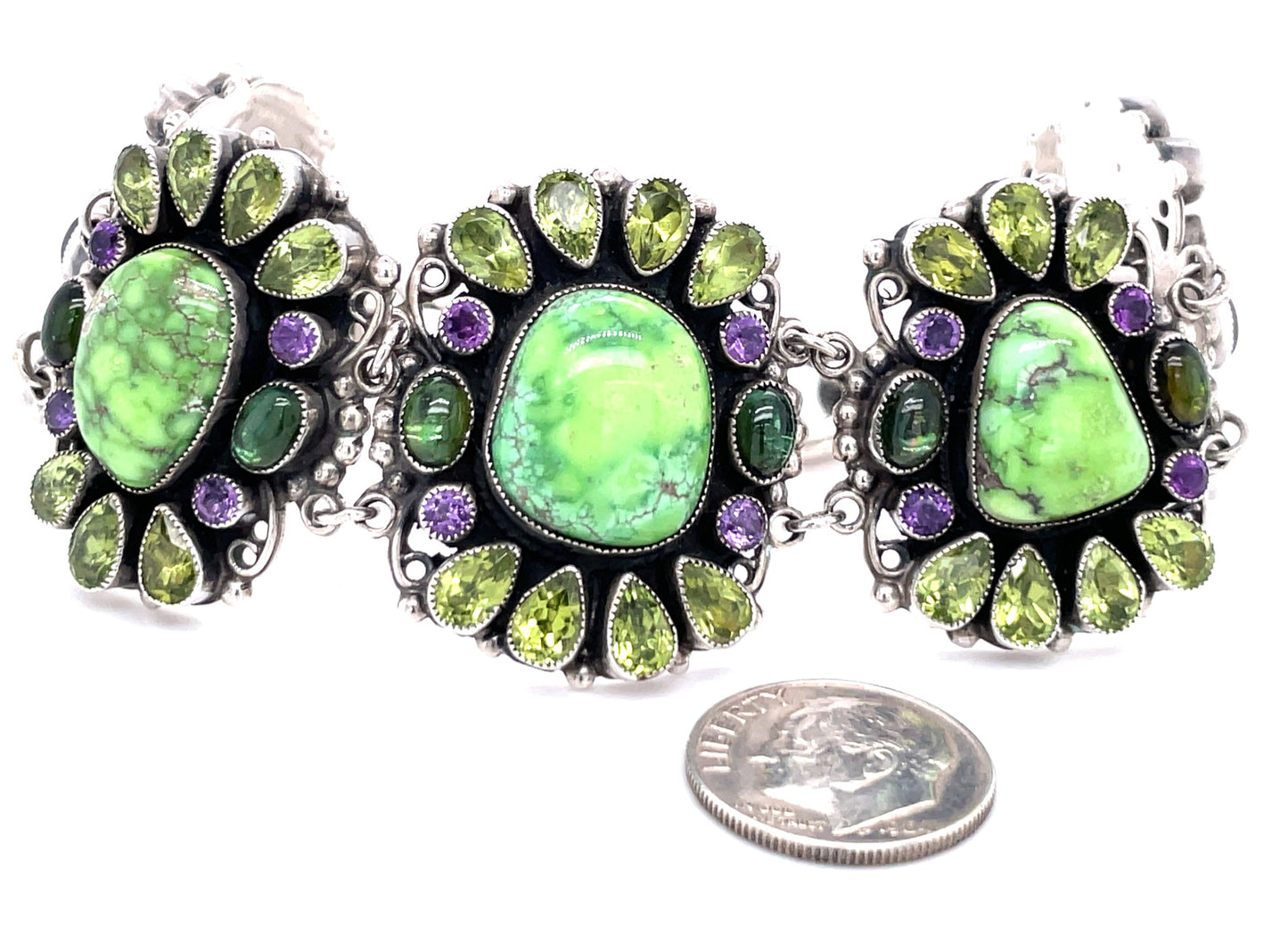 Leo Feeney Sterling Silver Turquoise Amethyst Green Citrine Peridot Bracelet