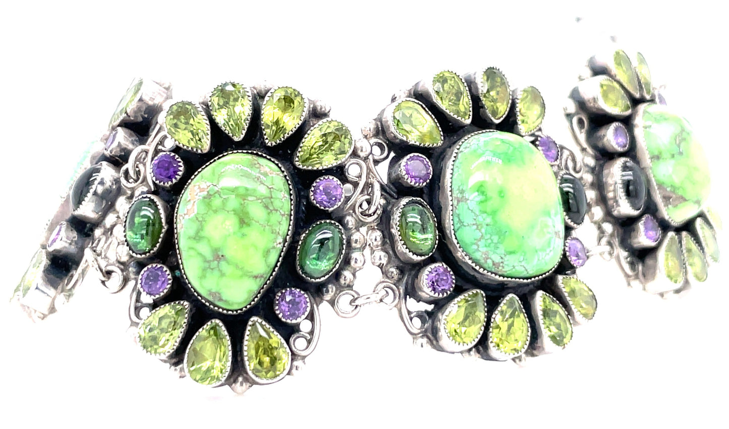 Leo Feeney Sterling Silver Turquoise Amethyst Green Citrine Peridot Bracelet