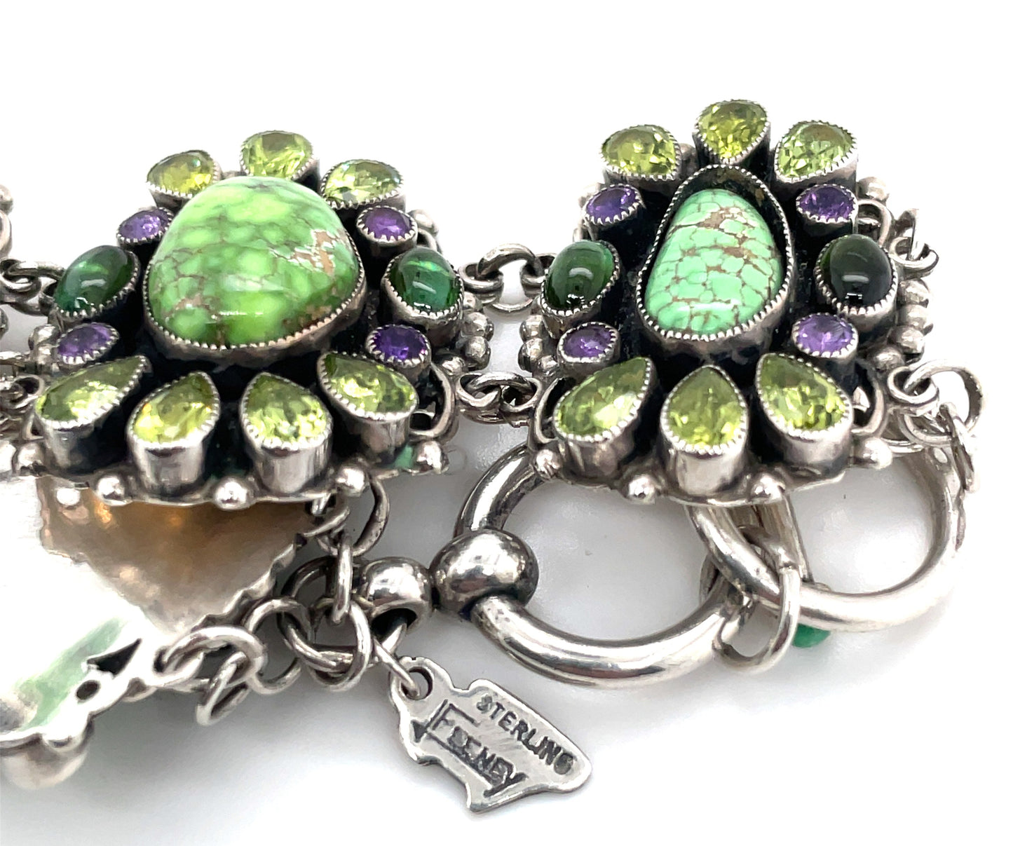Leo Feeney Sterling Silver Turquoise Amethyst Green Citrine Peridot Bracelet
