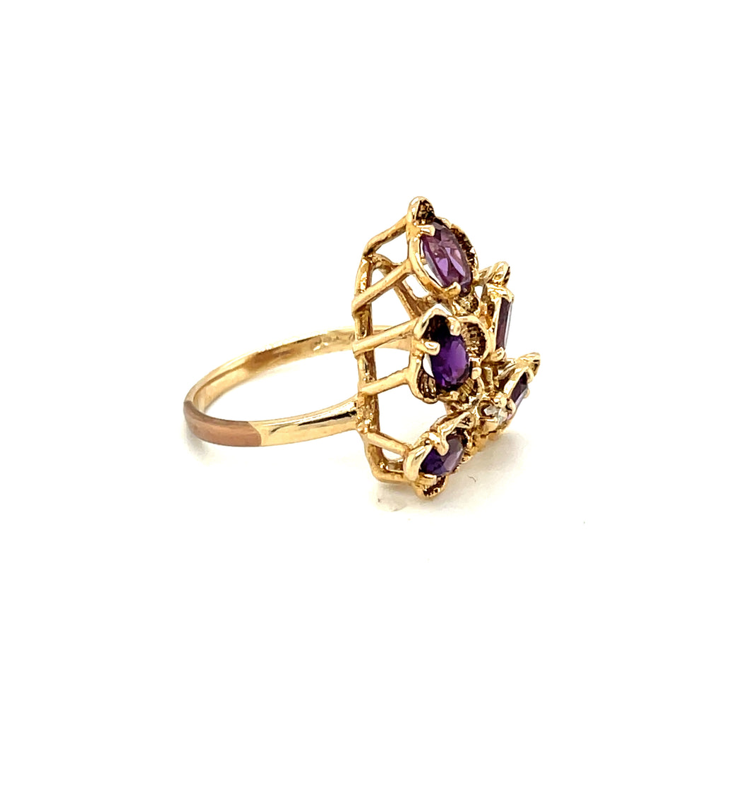 Vintage 10k Yellow Gold Amethyst and Diamond Ring Size 6