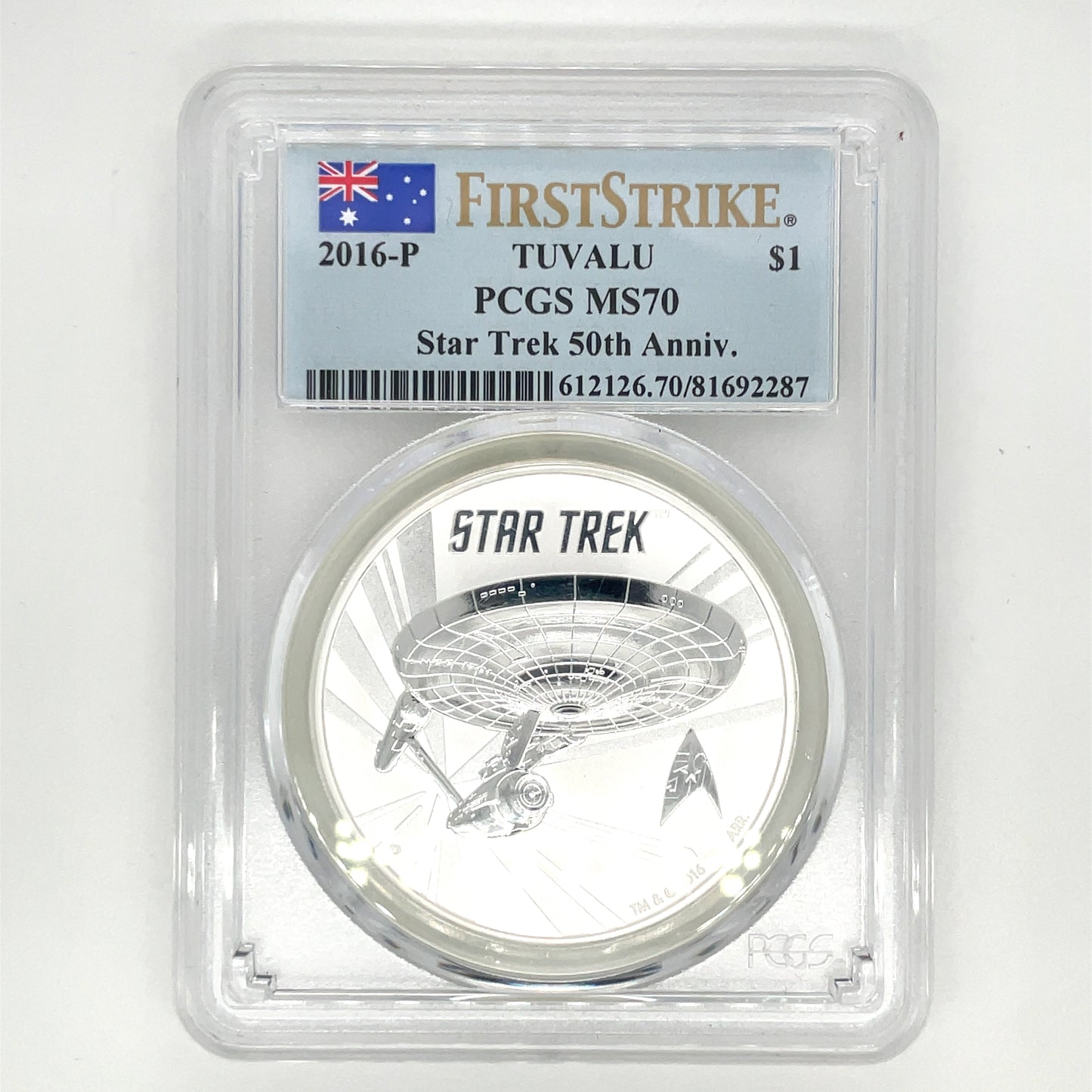 2016-P TUVALU First Strike Star Trek 50th Anniversary 1 oz Silver PCHS MS70