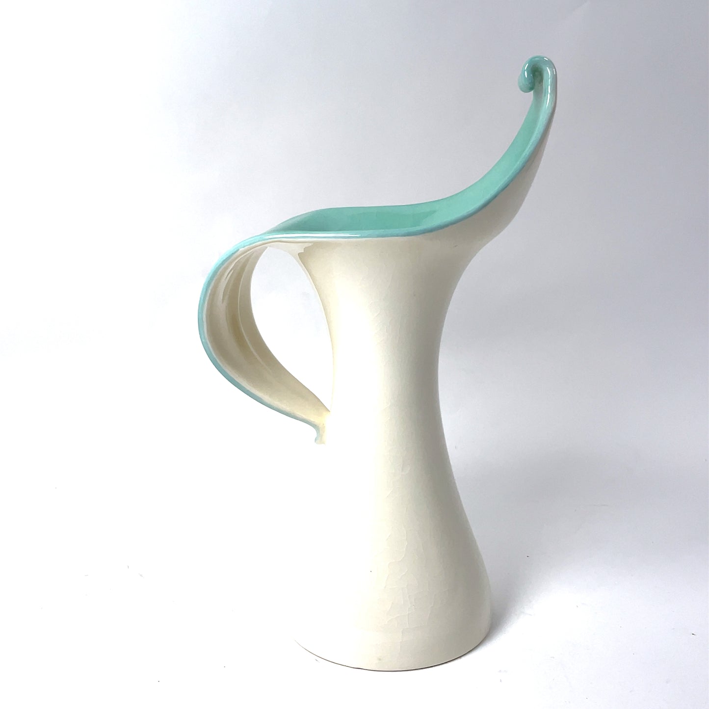 Vintage Erphila Art Deco Czechoslovakia Cream and Turquoise Jack in the Pulpit Vase 10"