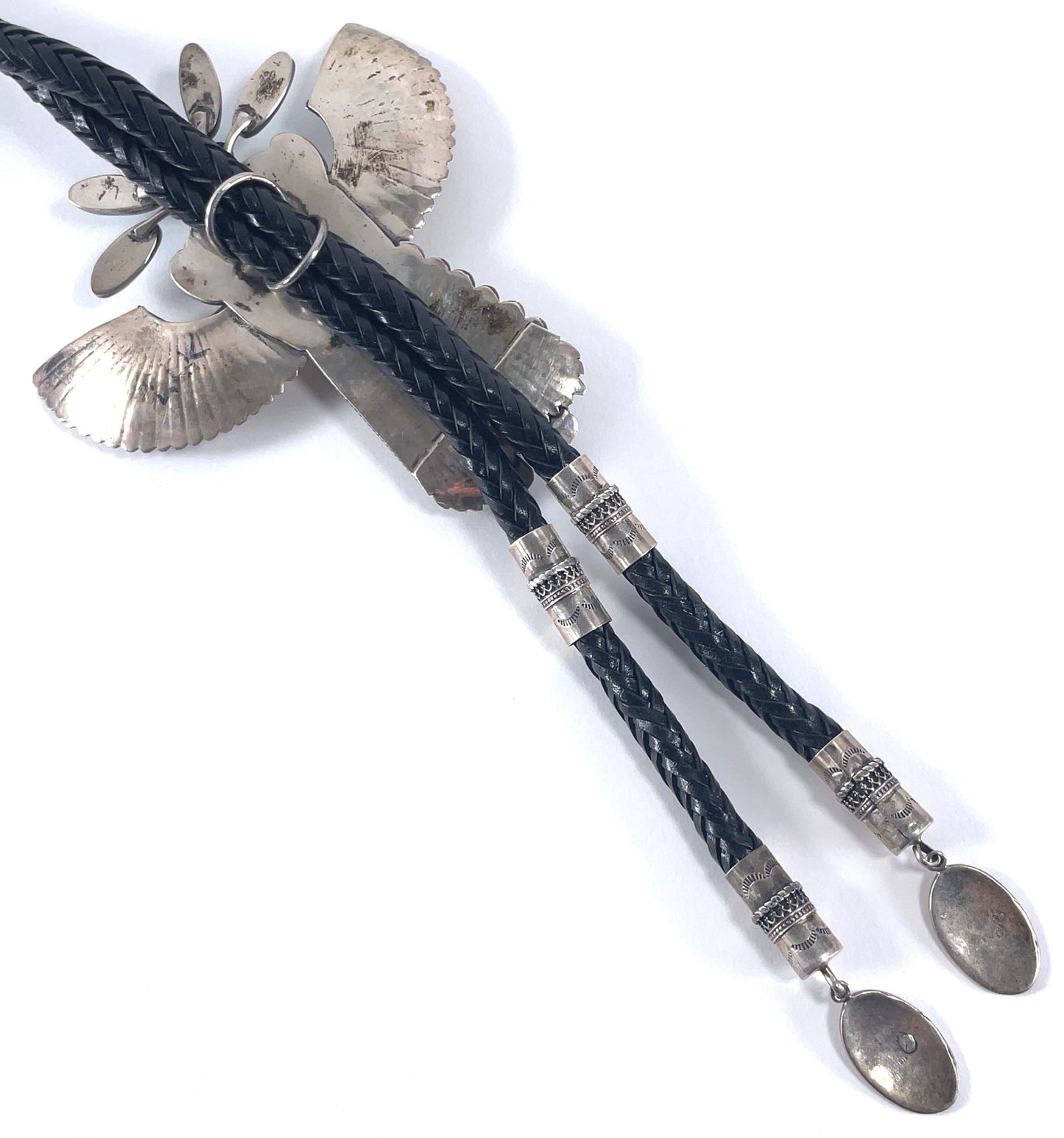 Vintage Jim Ray Eagle Dancer Sterling Silver Turquoise Coral Bolo Tie Navajo Southwestern