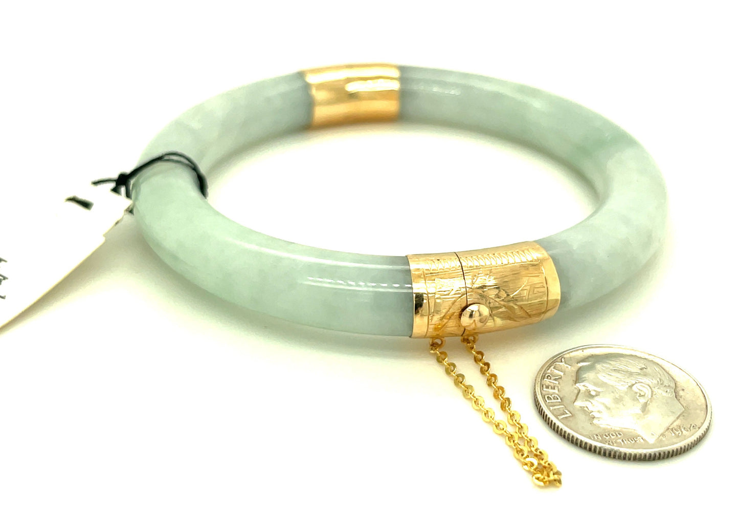 14k Yellow Gold and Jade Bangle Bracelet with Clasp