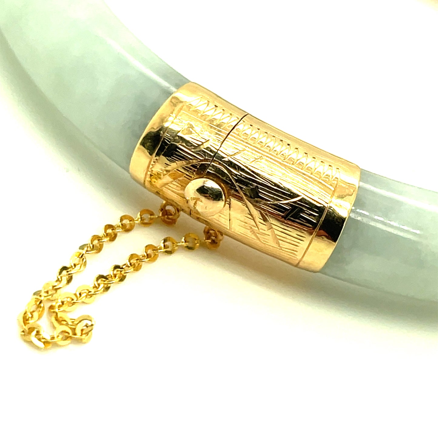 14k Yellow Gold and Jade Bangle Bracelet with Clasp