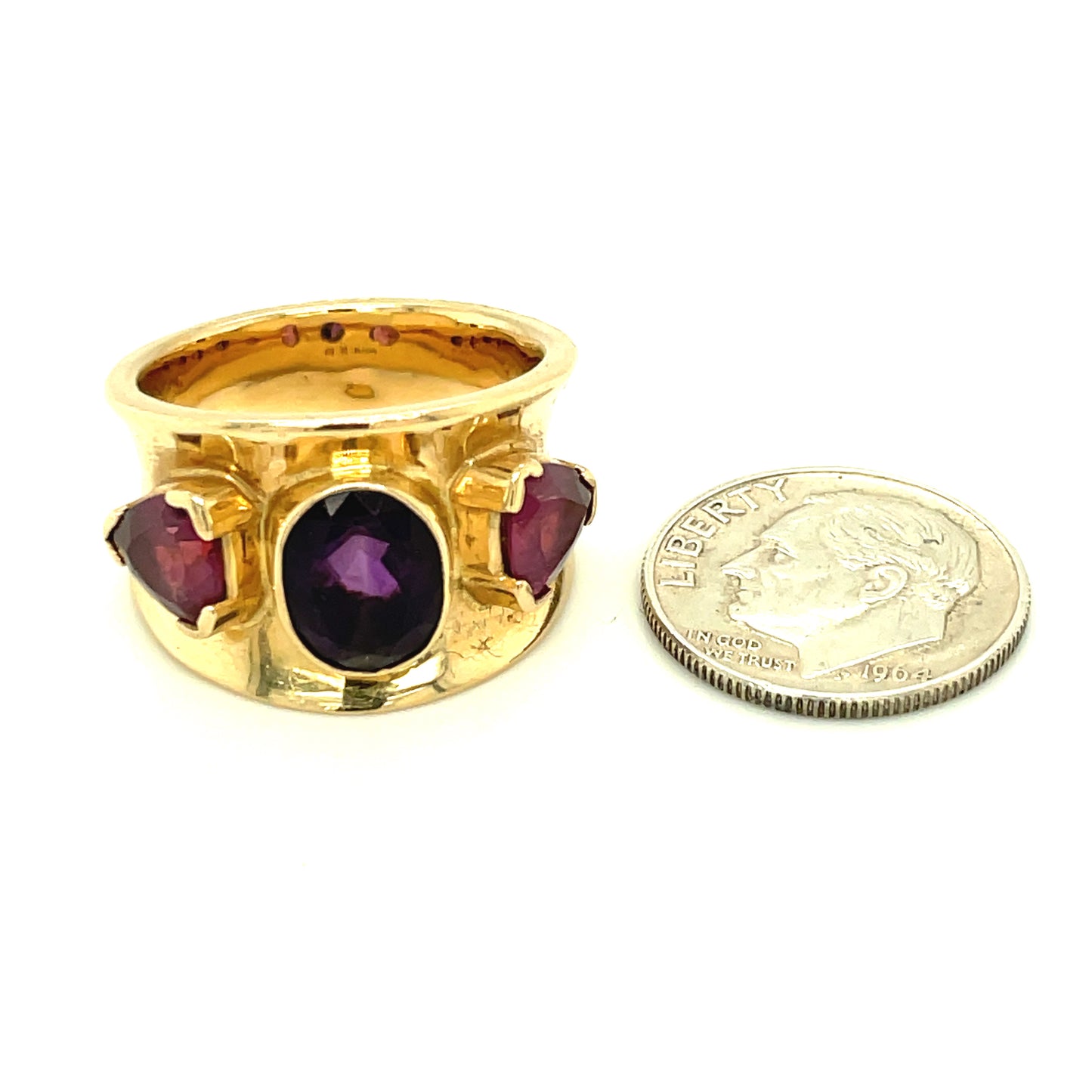 Vintage 14k Yellow Gold Amethyst and Garnet Ring 11.1 Grams Size 6.5