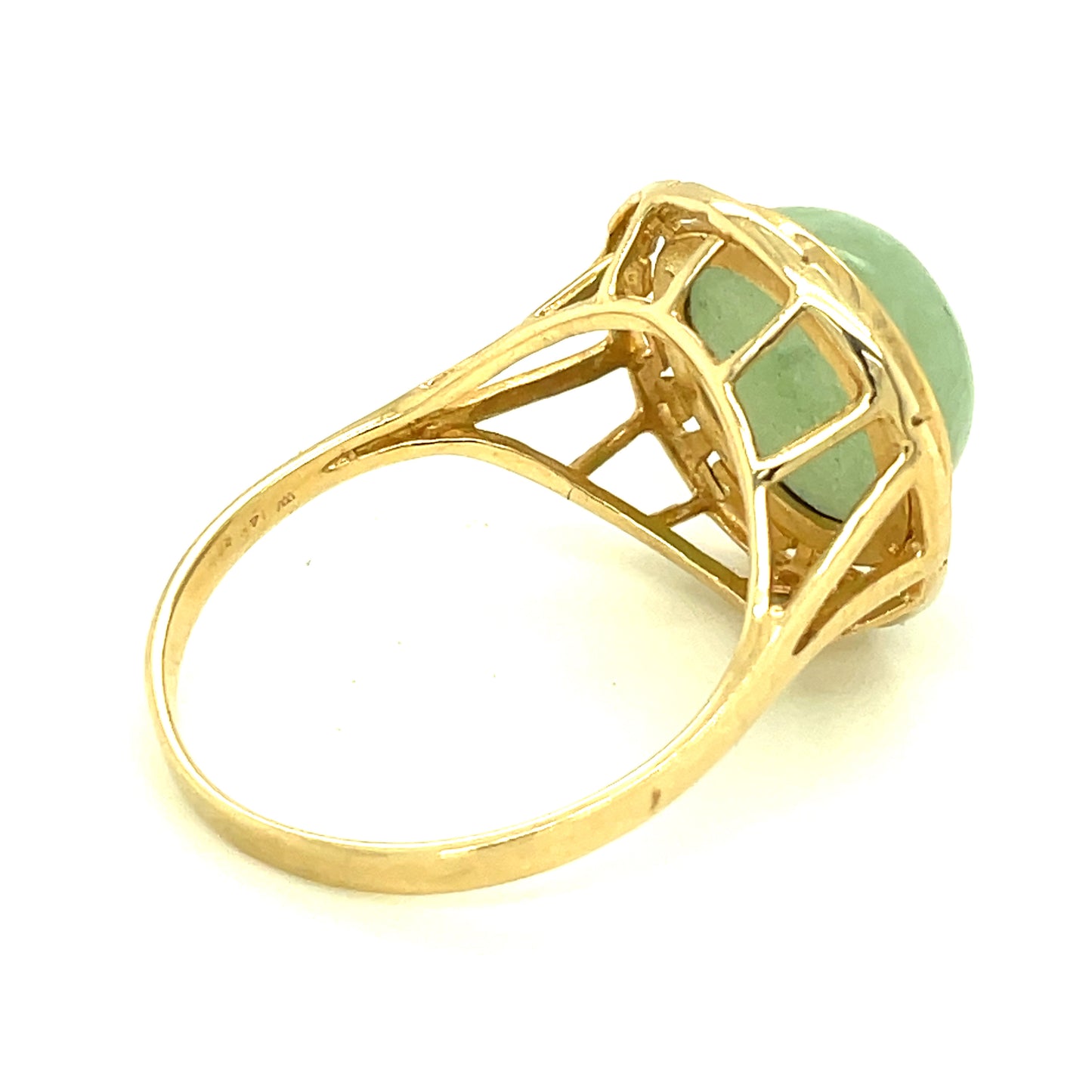 Vintage 14k Yellow Gold and Jade Filigree Ring Size 9 1/4