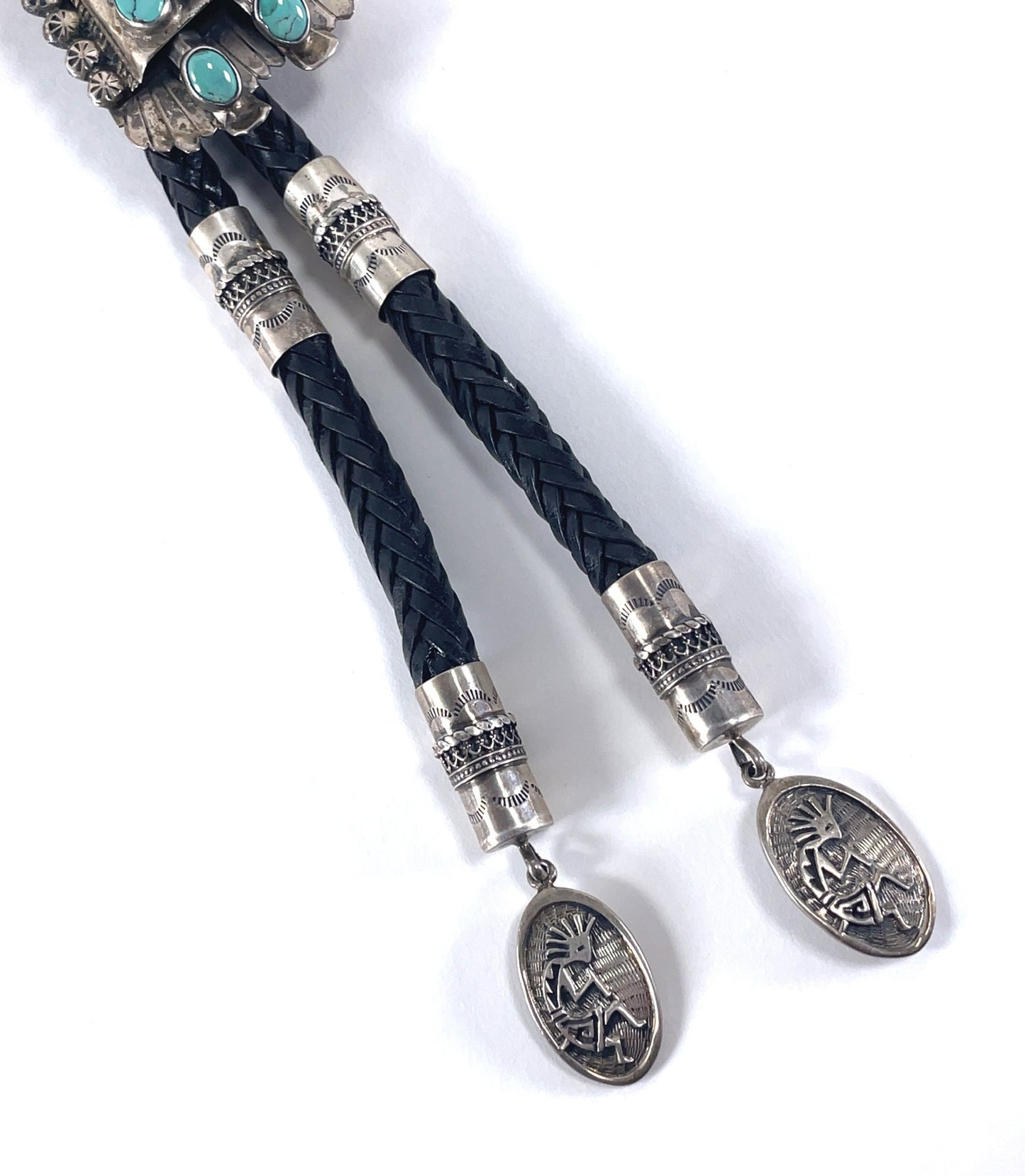 Vintage Jim Ray Eagle Dancer Sterling Silver Turquoise Coral Bolo Tie Navajo Southwestern