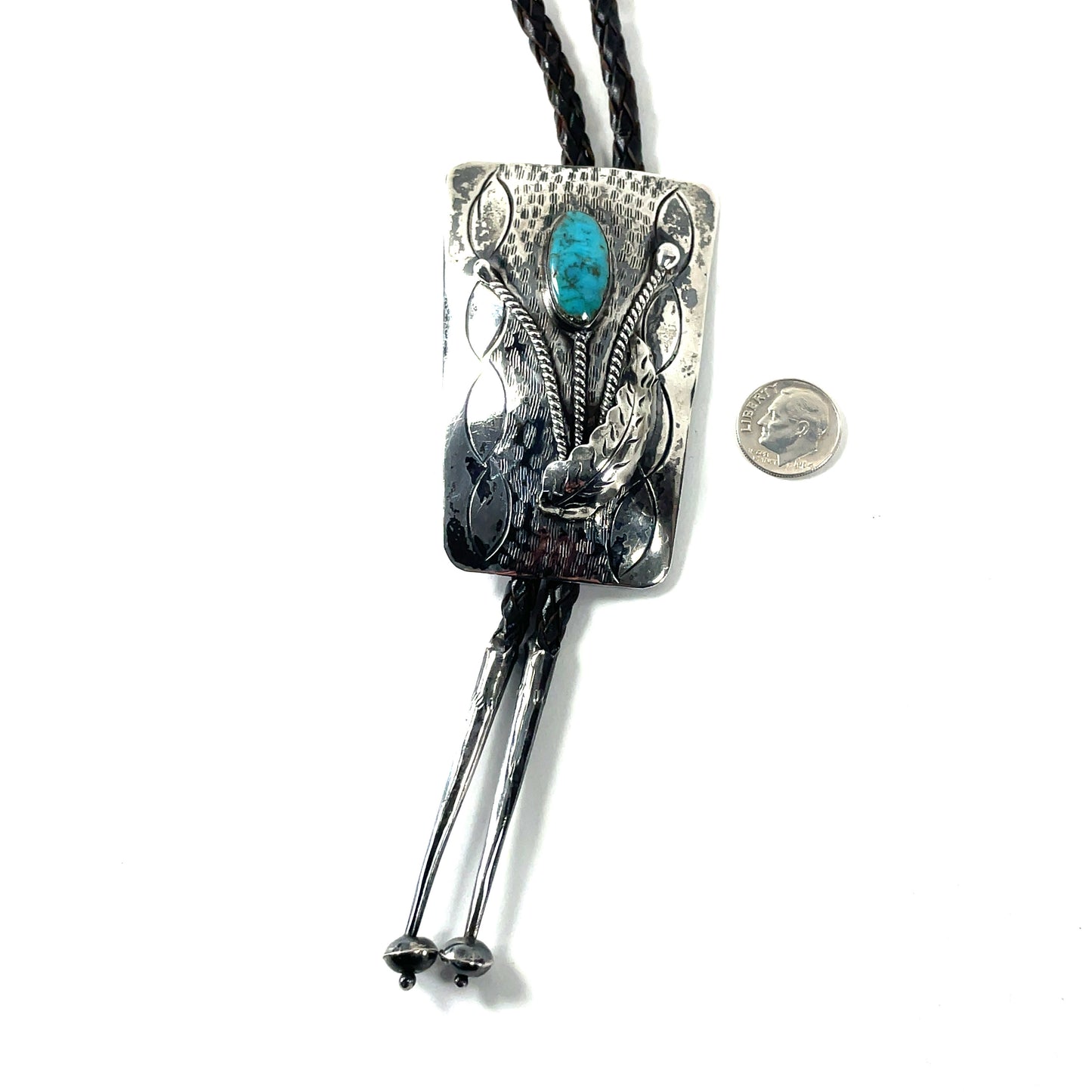 Vintage Kingman Turquoise and Sterling Silver Bolo Tie Southwestern
