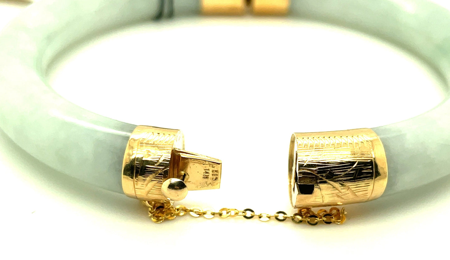 14k Yellow Gold and Jade Bangle Bracelet with Clasp